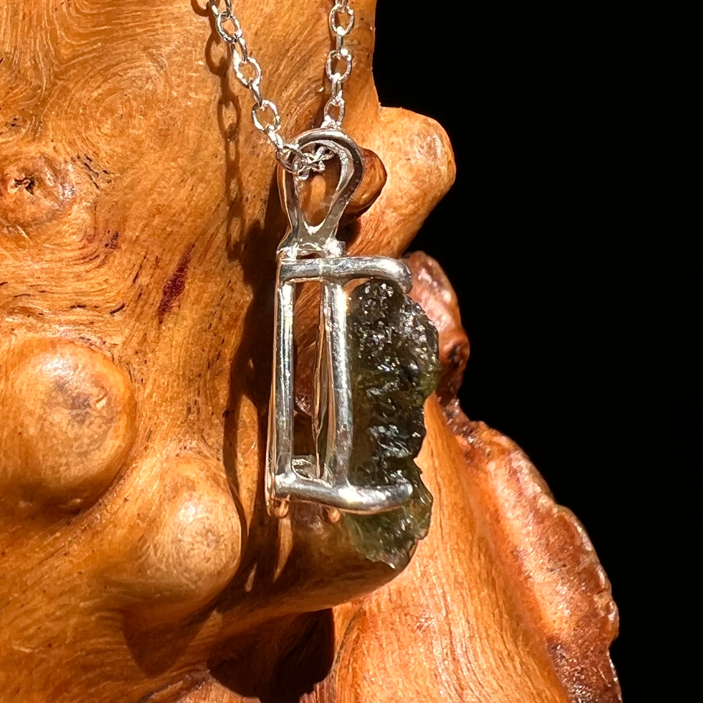 Raw Moldavite Necklace Sterling Silver #8602-Moldavite Life