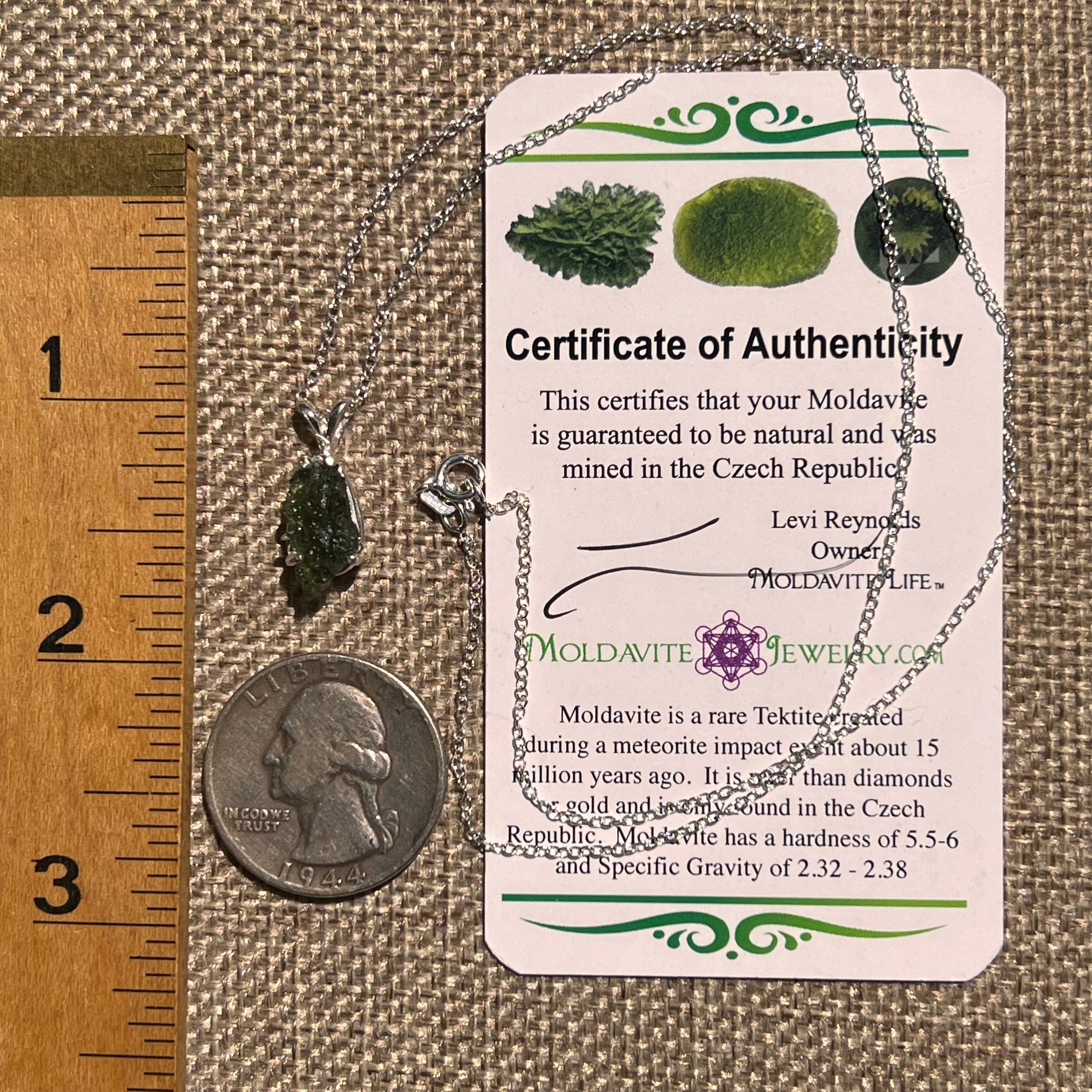 Raw Moldavite Necklace Sterling Silver #8602-Moldavite Life