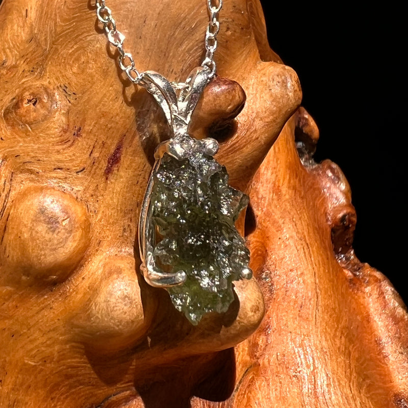 Raw Moldavite Necklace Sterling Silver #8602-Moldavite Life