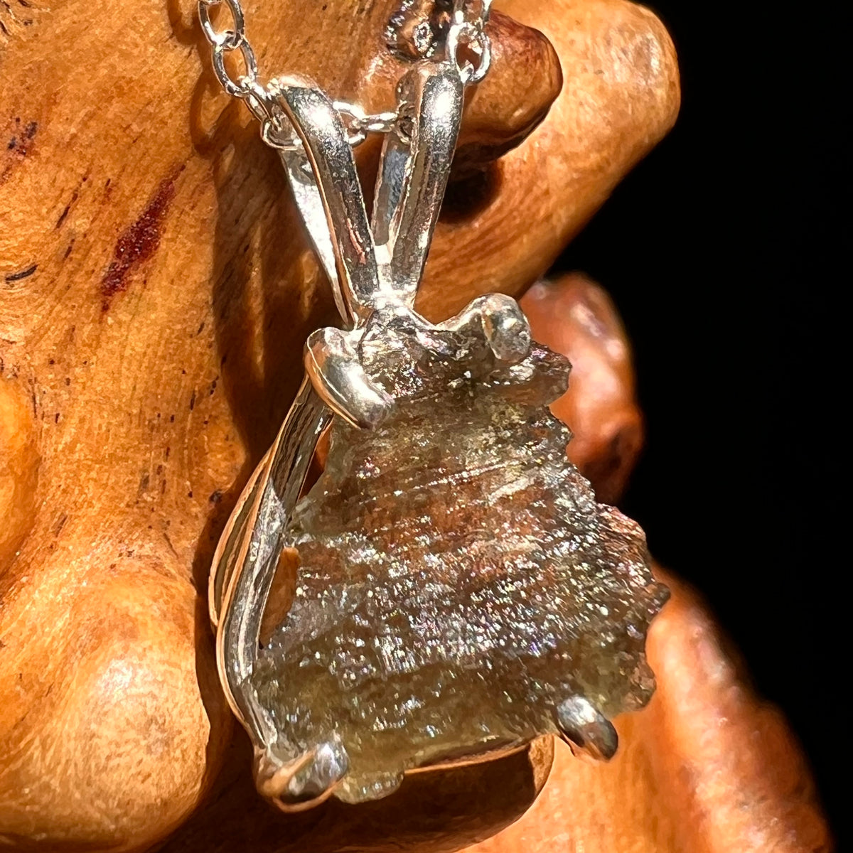 Raw Moldavite Necklace Sterling Silver #8603-Moldavite Life