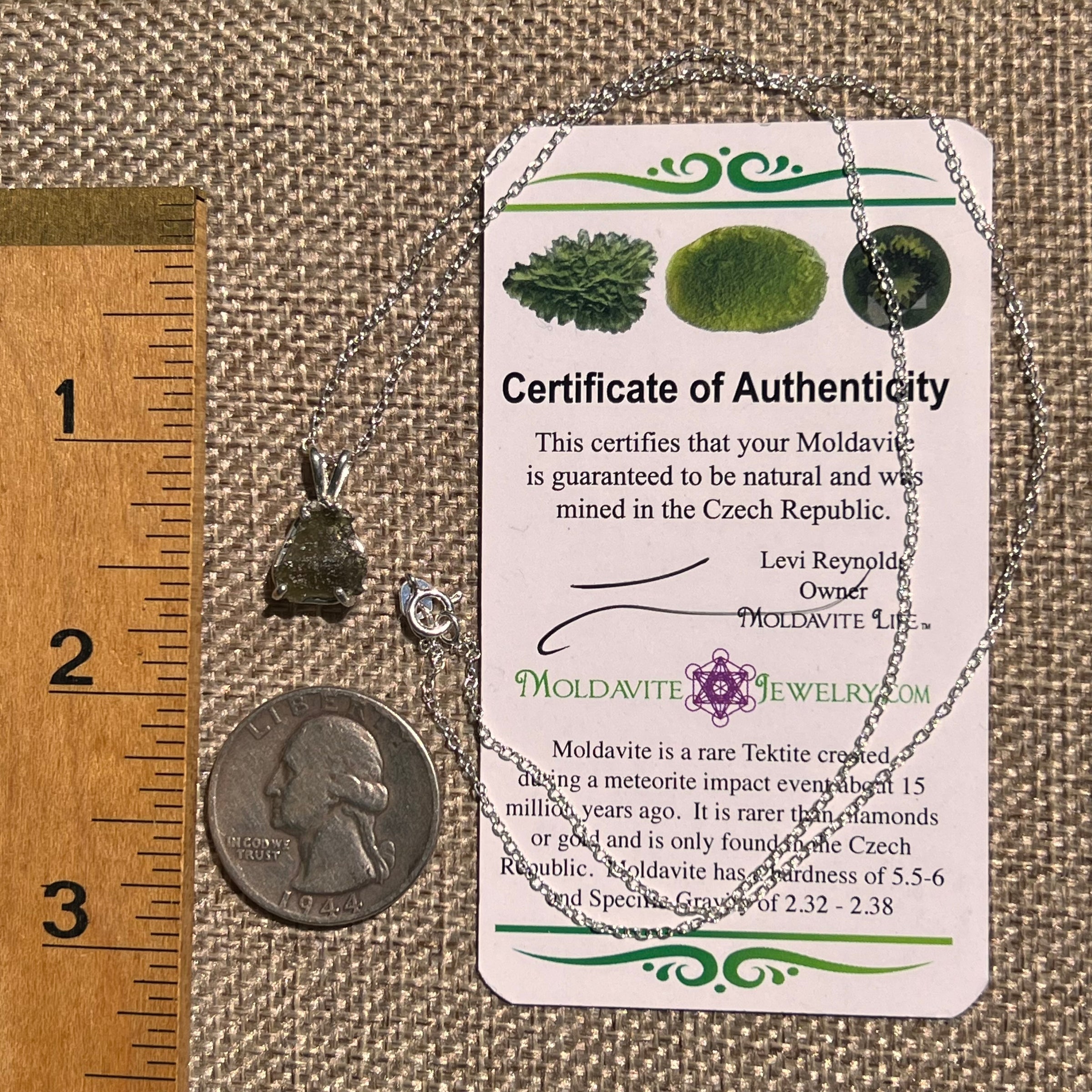 Raw Moldavite Necklace Sterling Silver #8603-Moldavite Life
