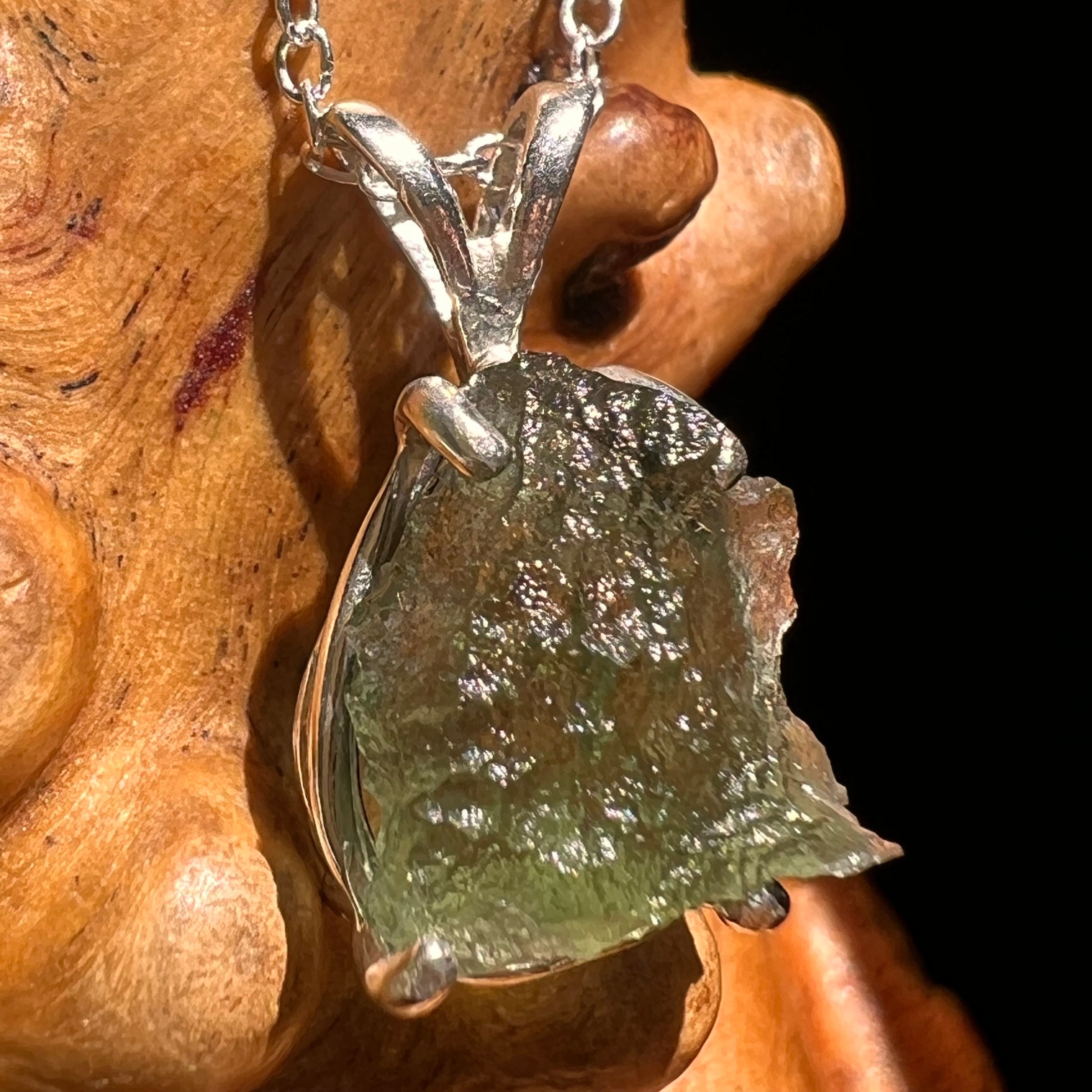 Raw Moldavite Necklace Sterling Silver #8604-Moldavite Life