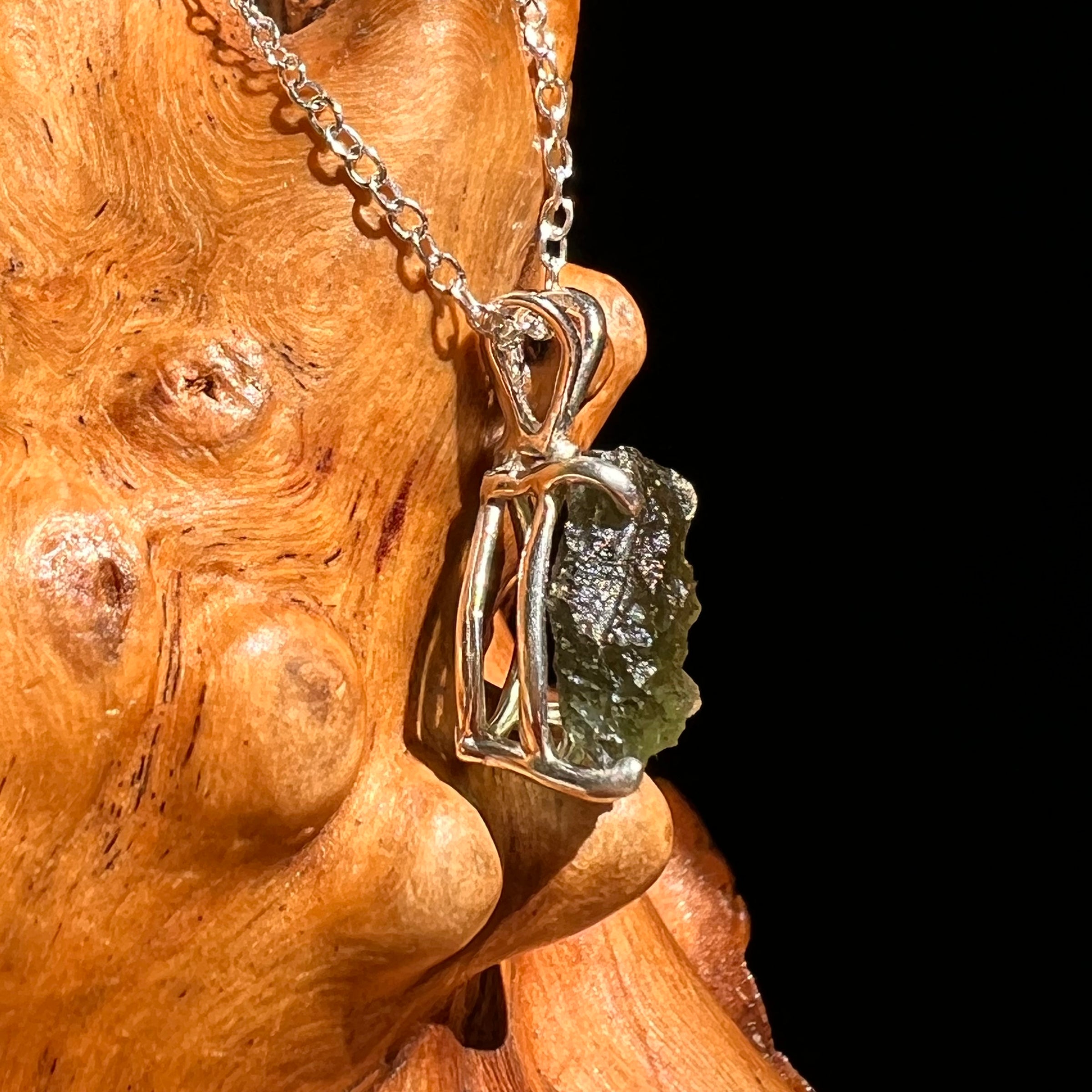 Raw Moldavite Necklace Sterling Silver #8604-Moldavite Life