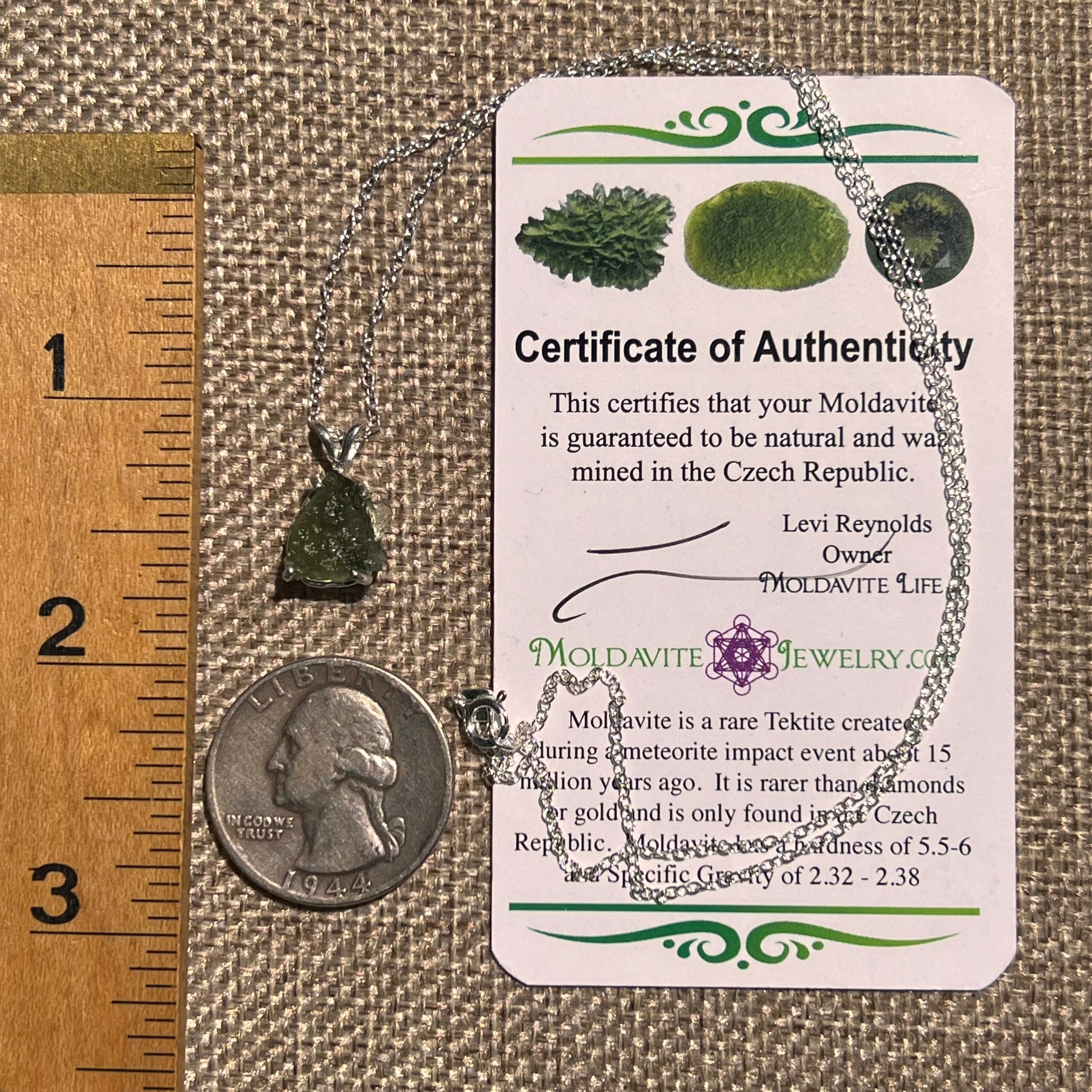 Raw Moldavite Necklace Sterling Silver #8604-Moldavite Life
