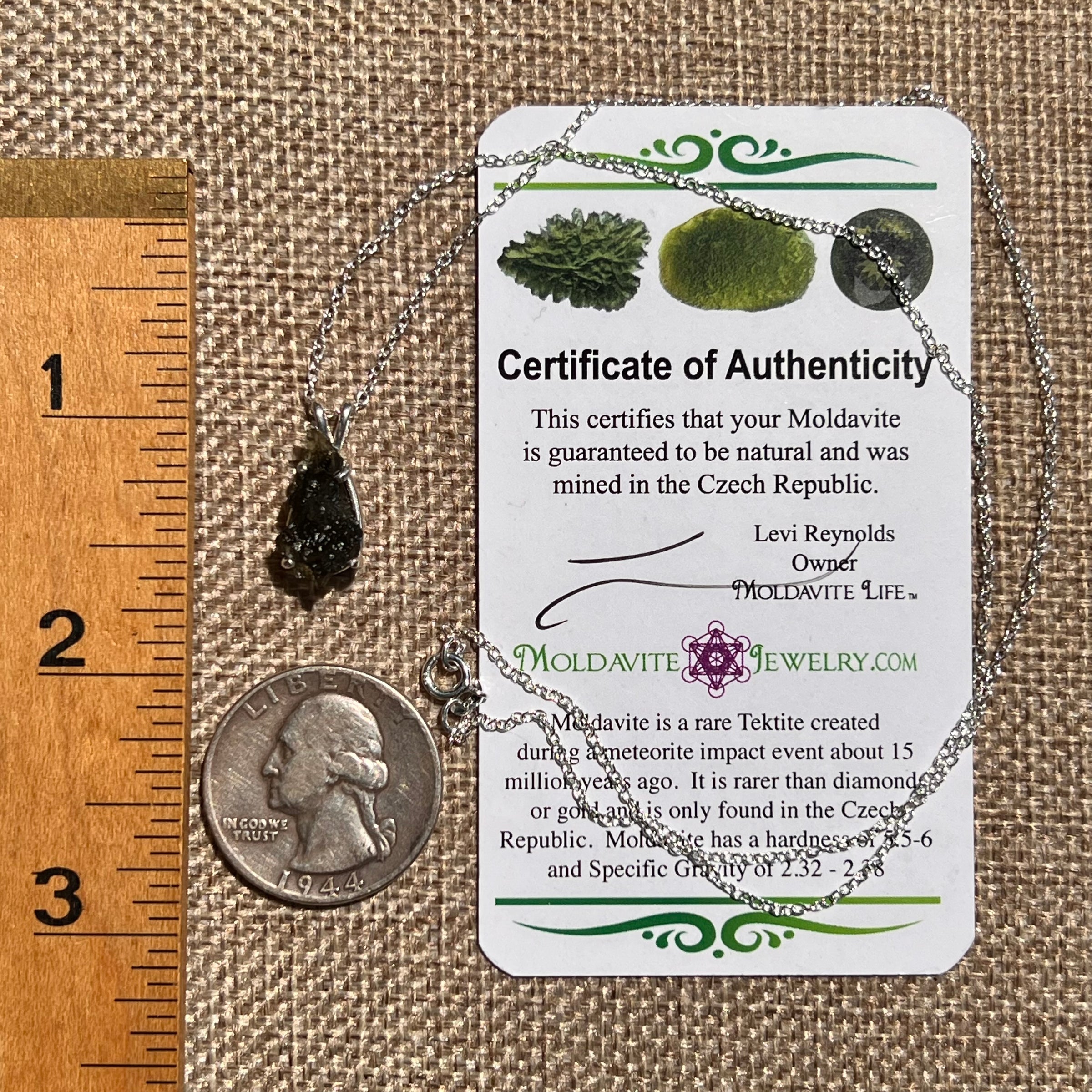 Raw Moldavite Necklace Sterling Silver #8605-Moldavite Life