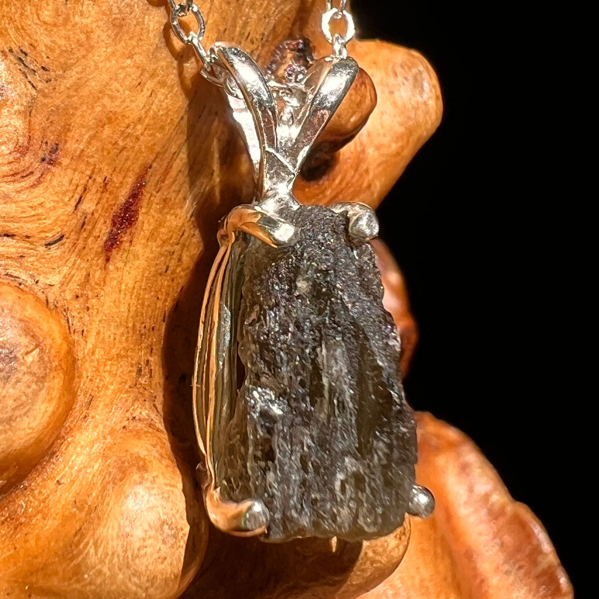 Raw Moldavite Necklace Sterling Silver #8606-Moldavite Life