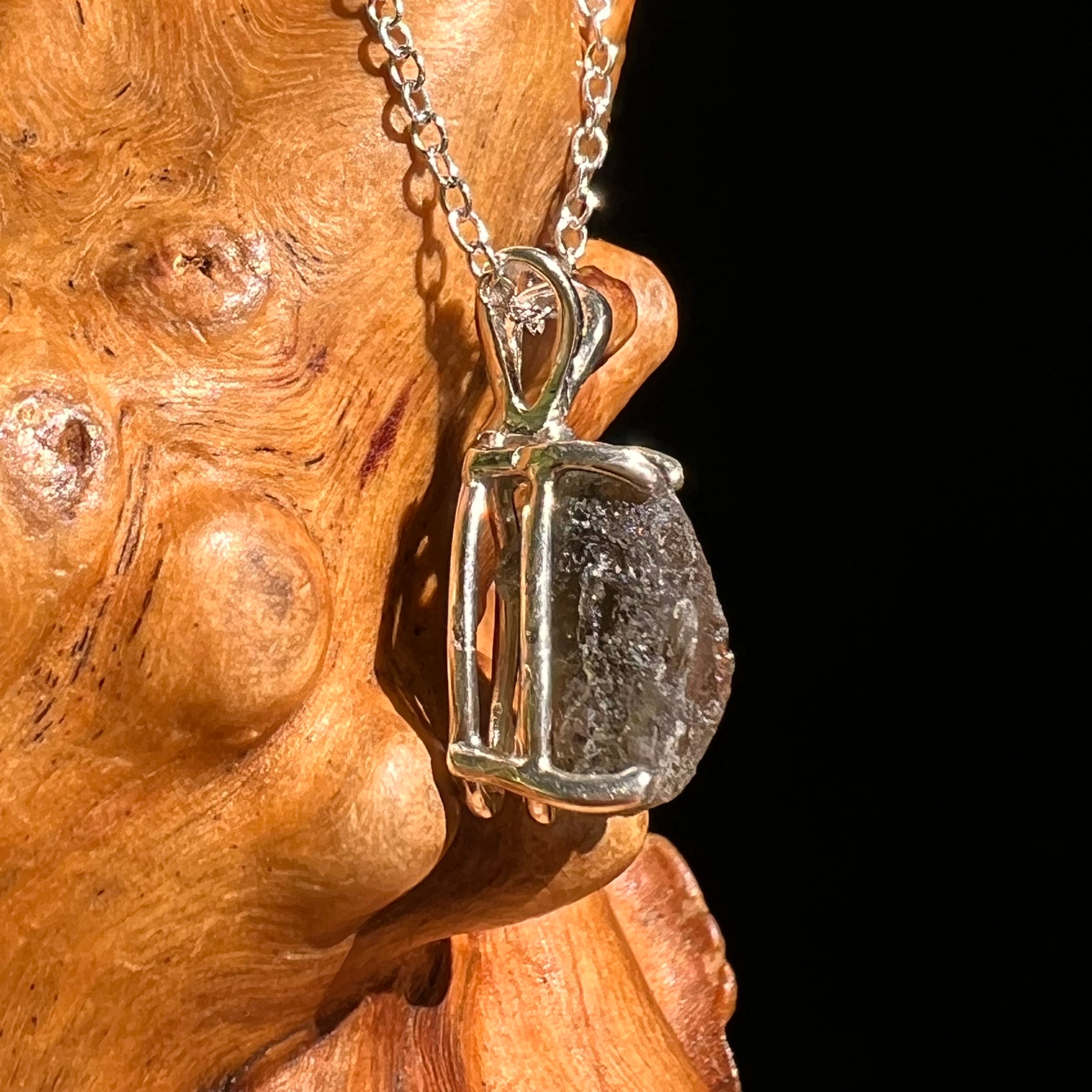 Raw Moldavite Necklace Sterling Silver #8606-Moldavite Life