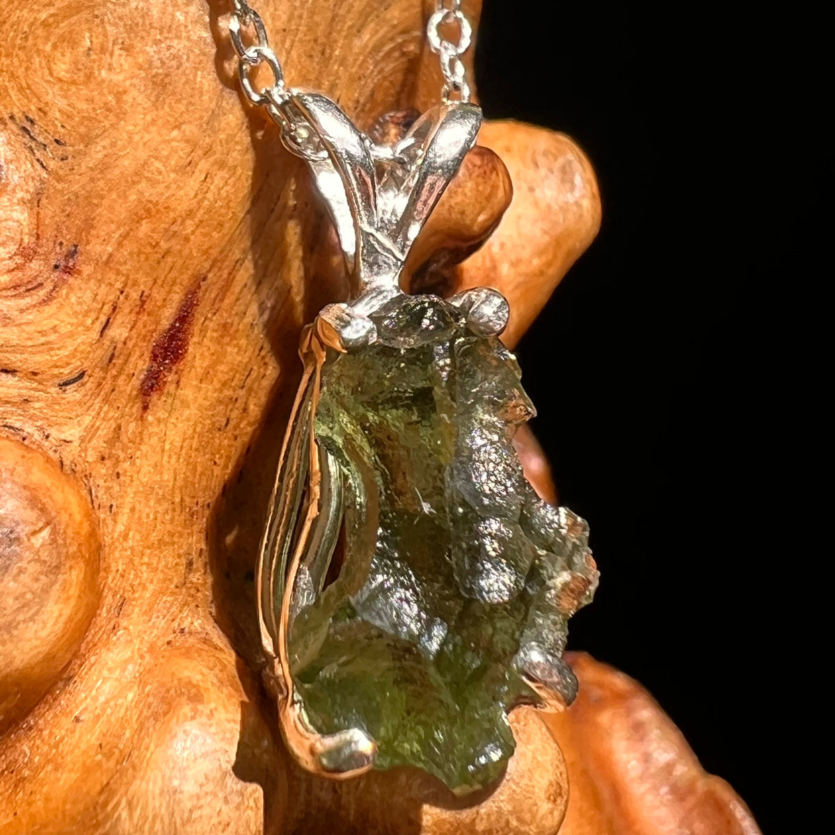 Raw Moldavite Necklace Sterling Silver #8607-Moldavite Life