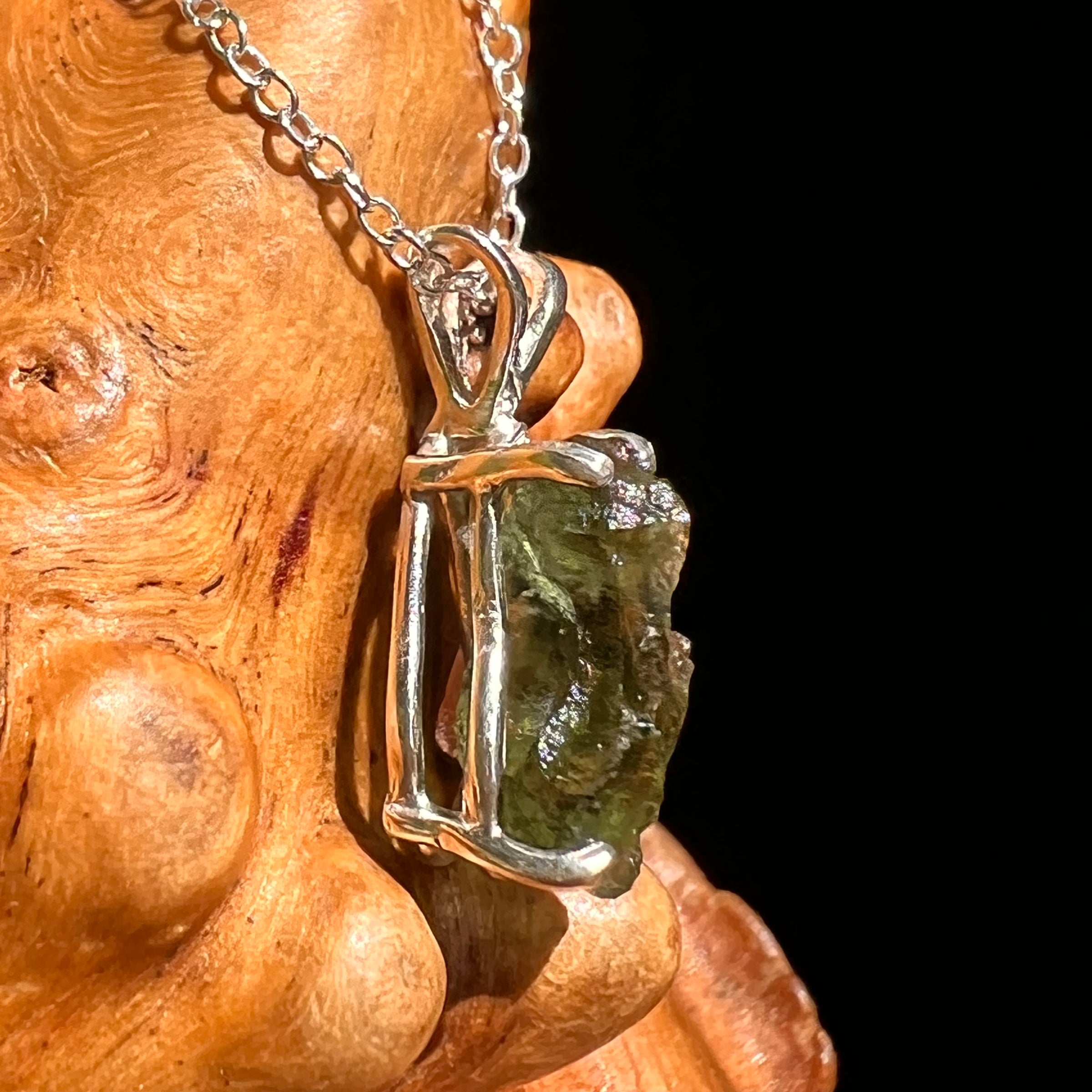 Raw Moldavite Necklace Sterling Silver #8607-Moldavite Life