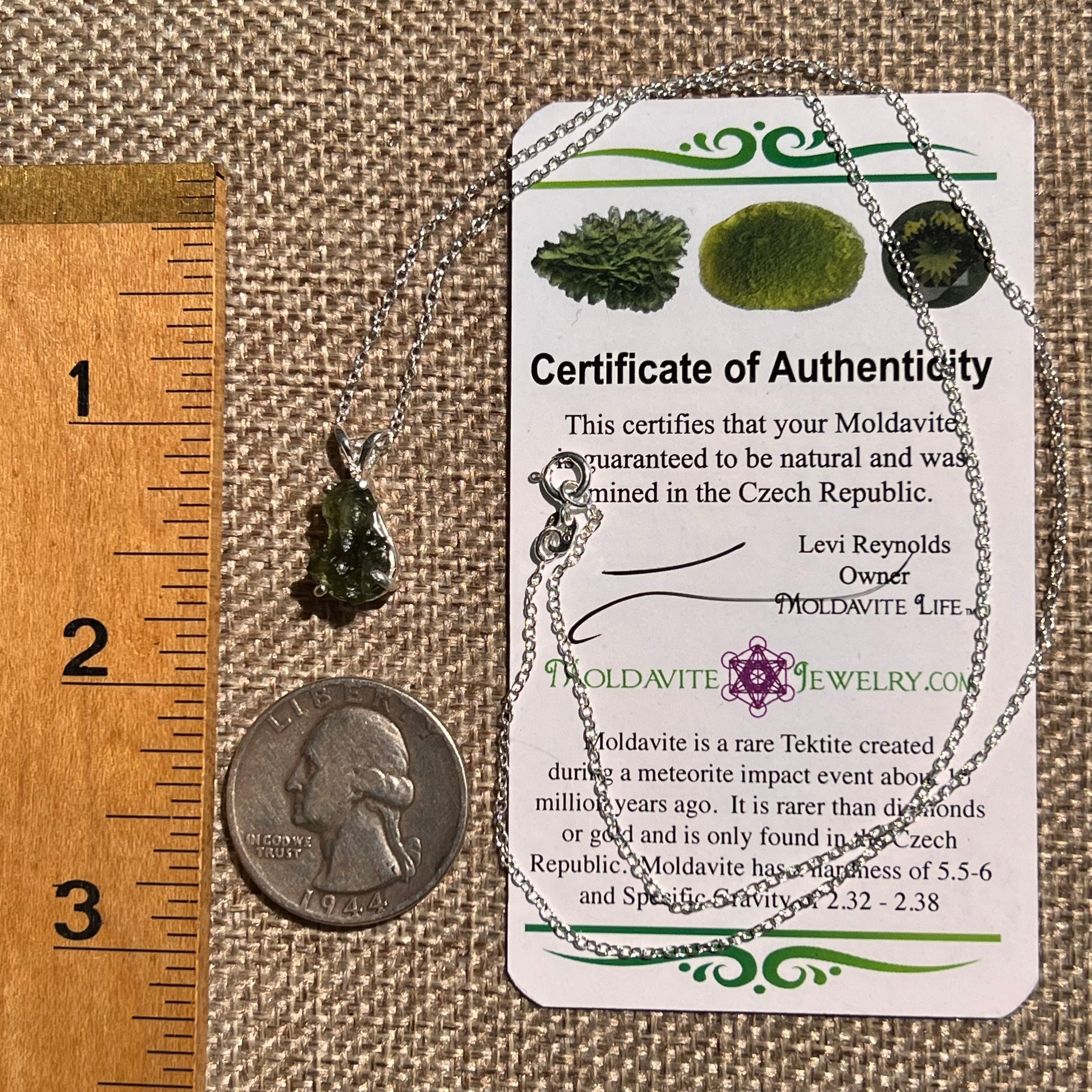 Raw Moldavite Necklace Sterling Silver #8607-Moldavite Life