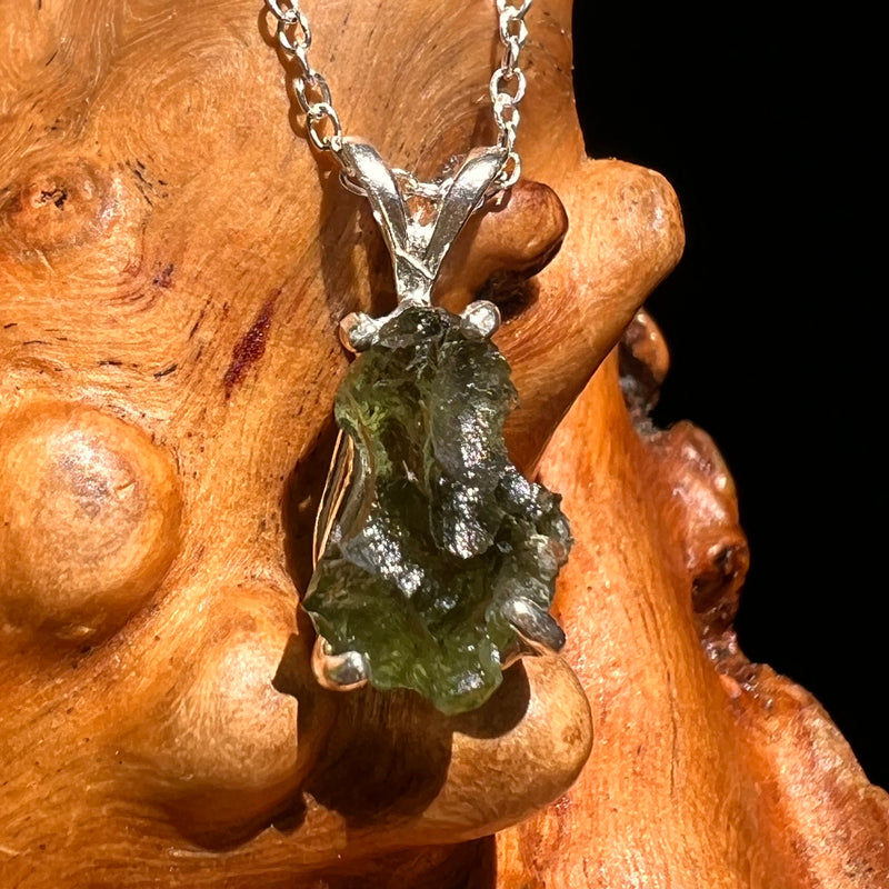 Raw Moldavite Necklace Sterling Silver #8607-Moldavite Life