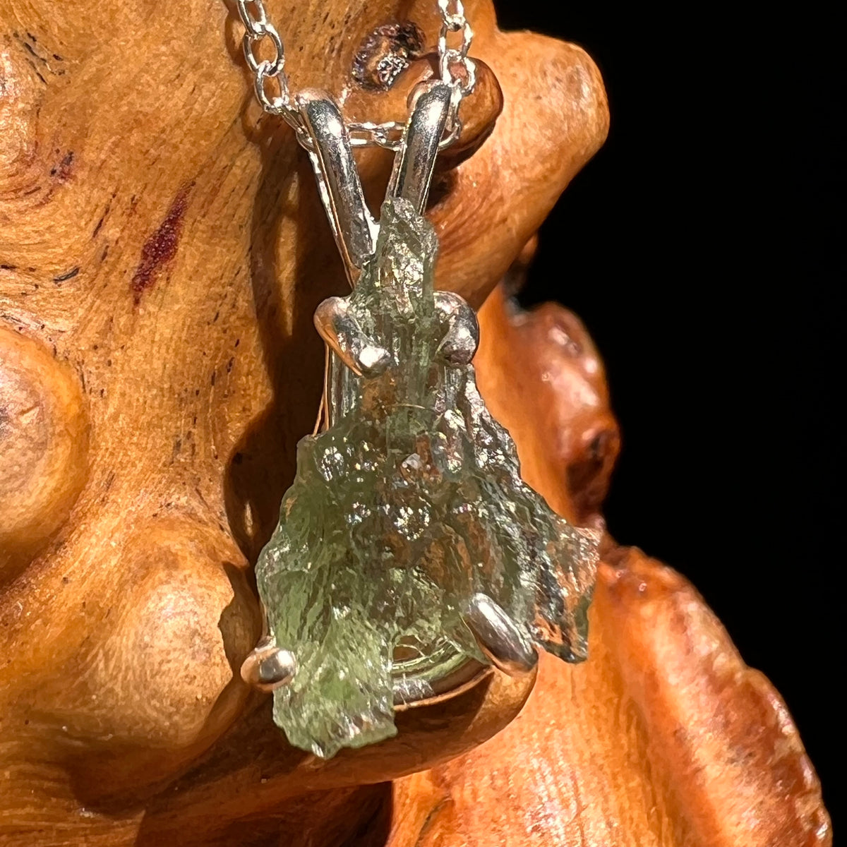 Raw Moldavite Necklace Sterling Silver #8608-Moldavite Life