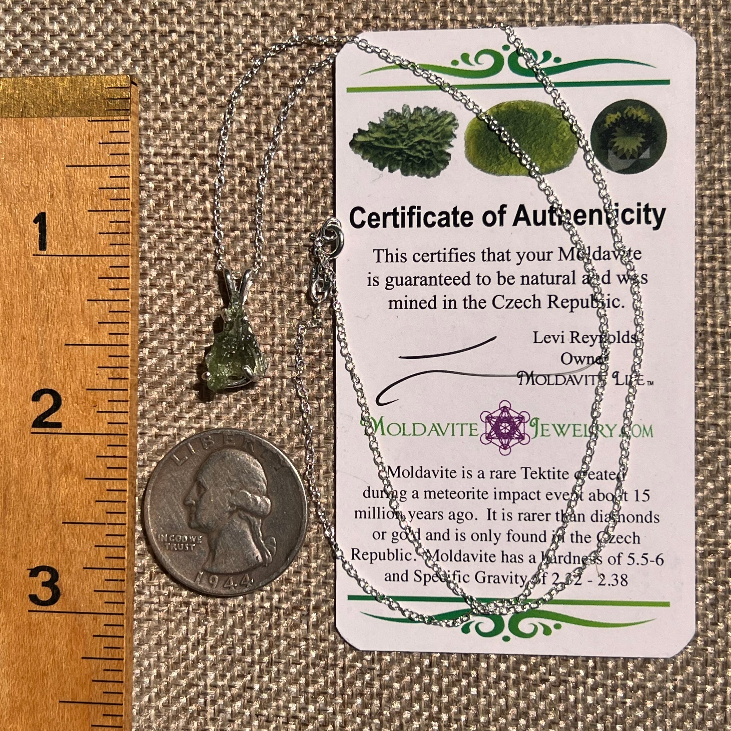 Raw Moldavite Necklace Sterling Silver #8608-Moldavite Life