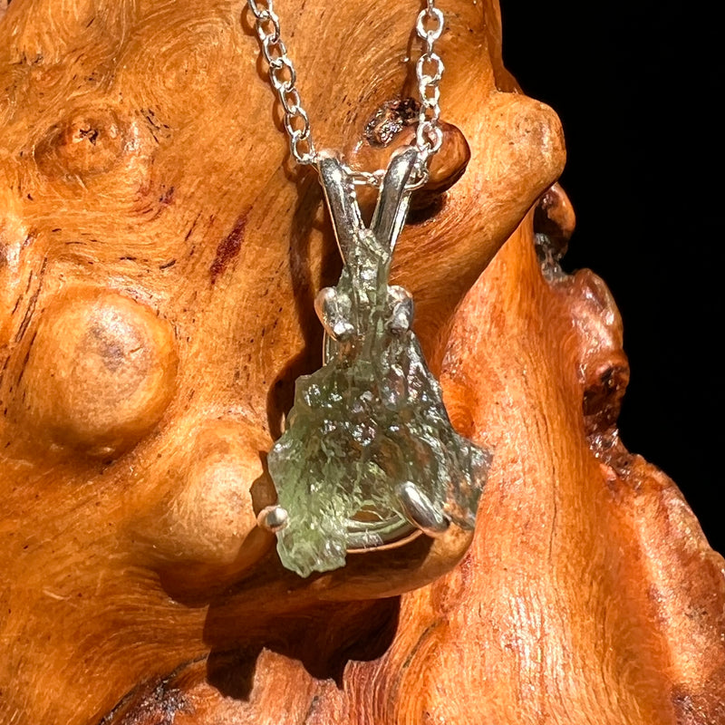 Raw Moldavite Necklace Sterling Silver #8608-Moldavite Life