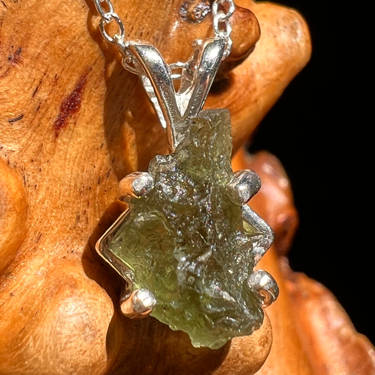Raw Moldavite Necklace Sterling Silver #8609-Moldavite Life