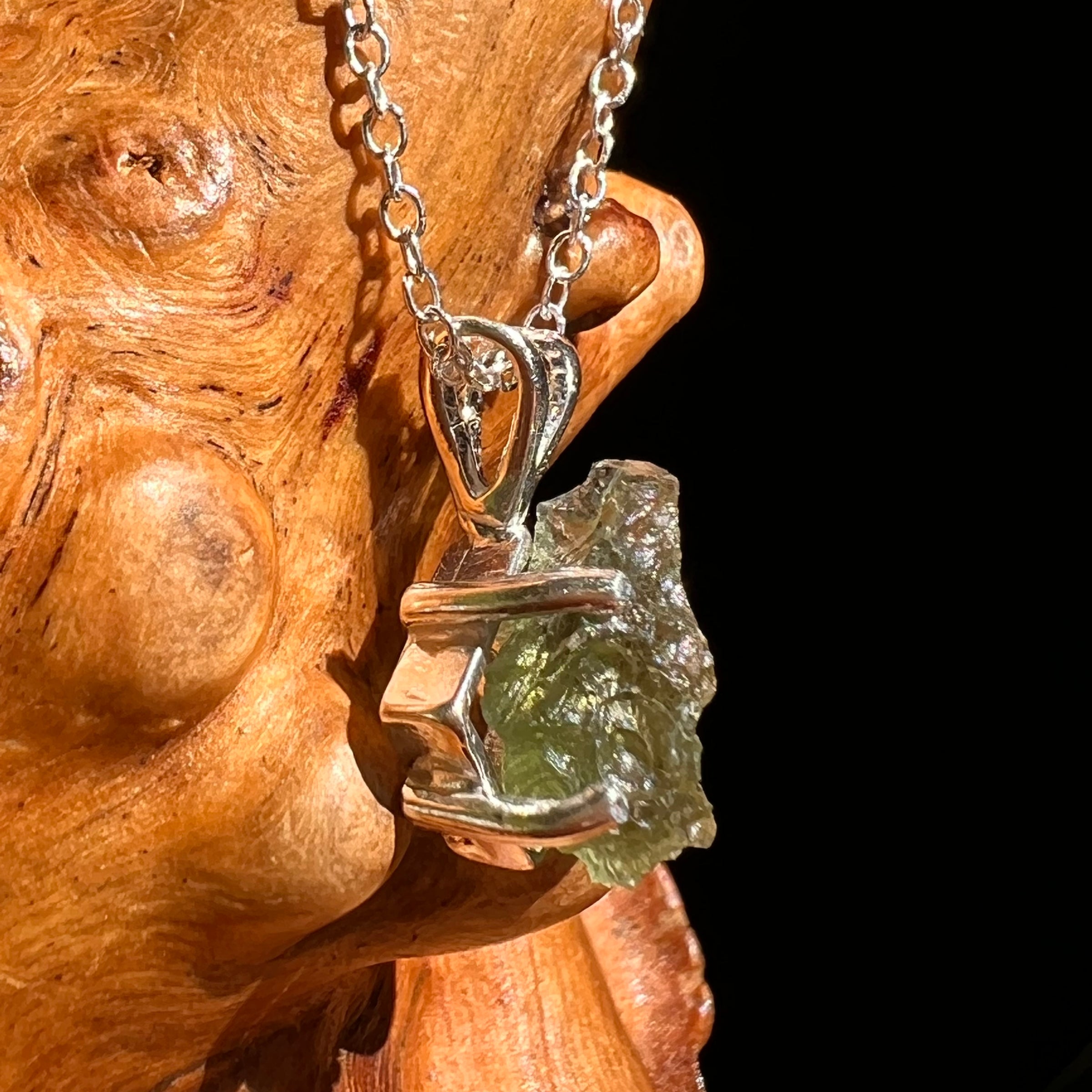 Raw Moldavite Necklace Sterling Silver #8609-Moldavite Life