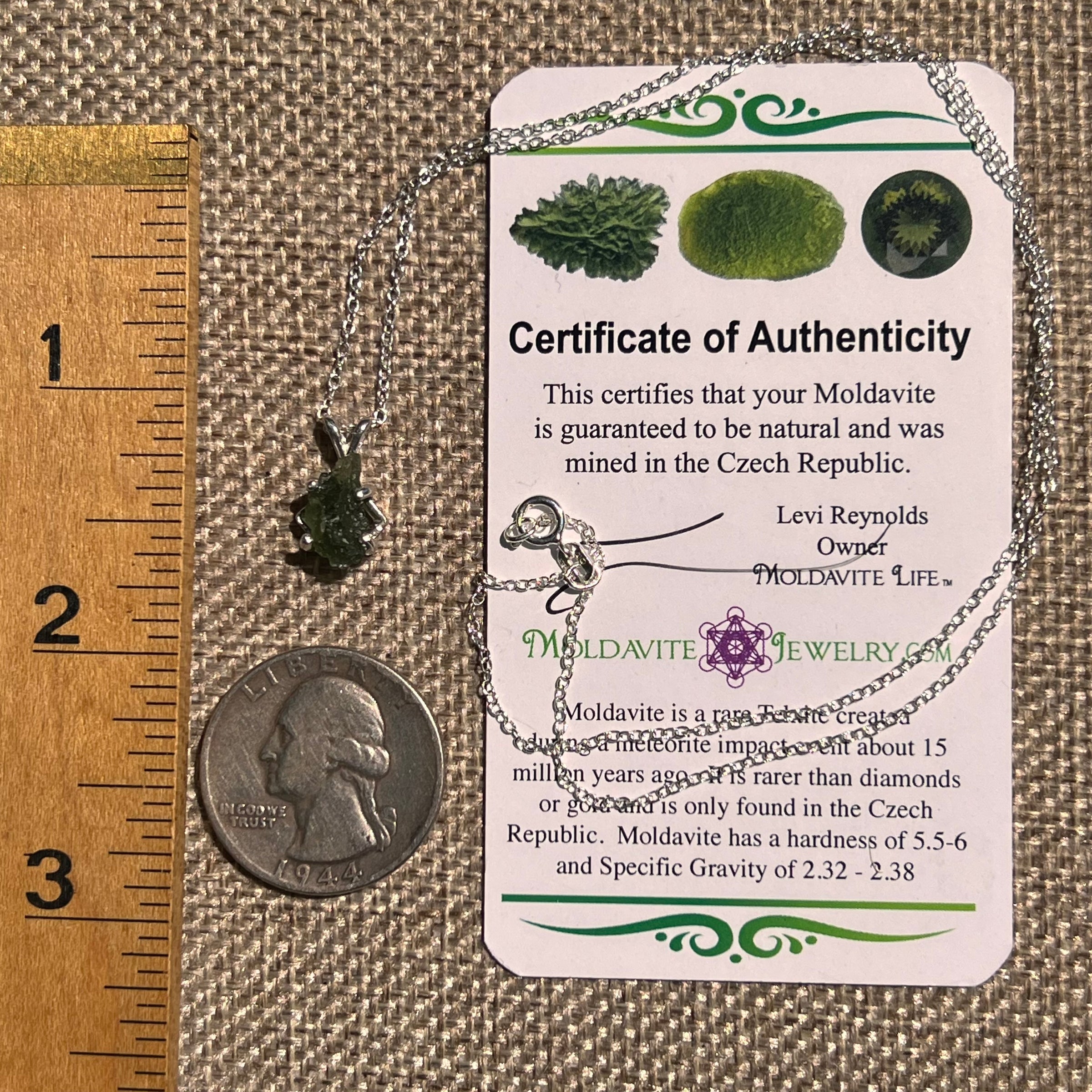 Raw Moldavite Necklace Sterling Silver #8609-Moldavite Life