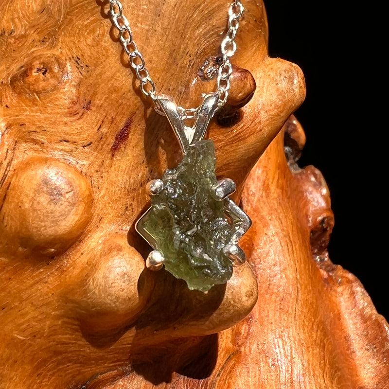 Raw Moldavite Necklace Sterling Silver #8609-Moldavite Life
