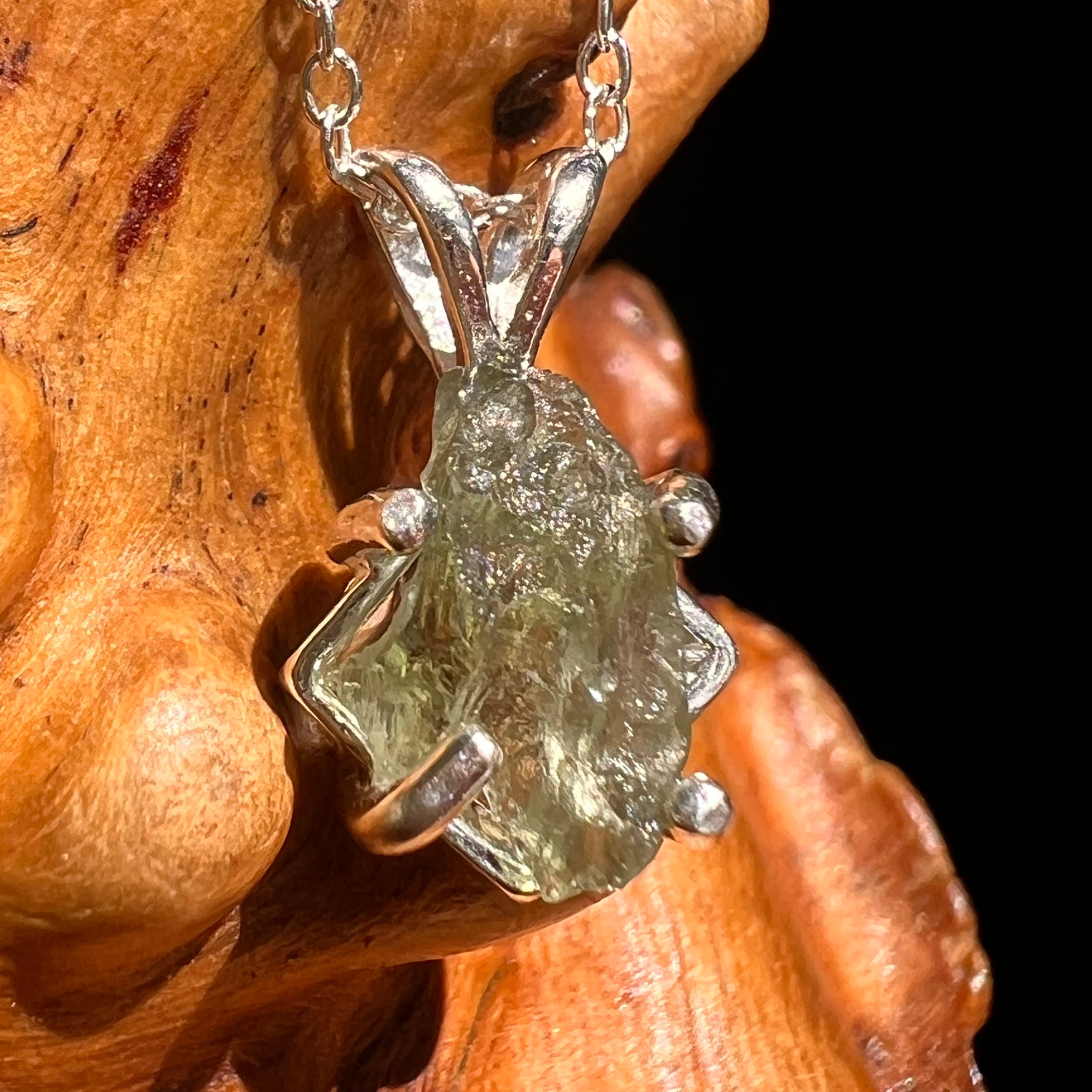 Raw Moldavite Necklace Sterling Silver #8610-Moldavite Life