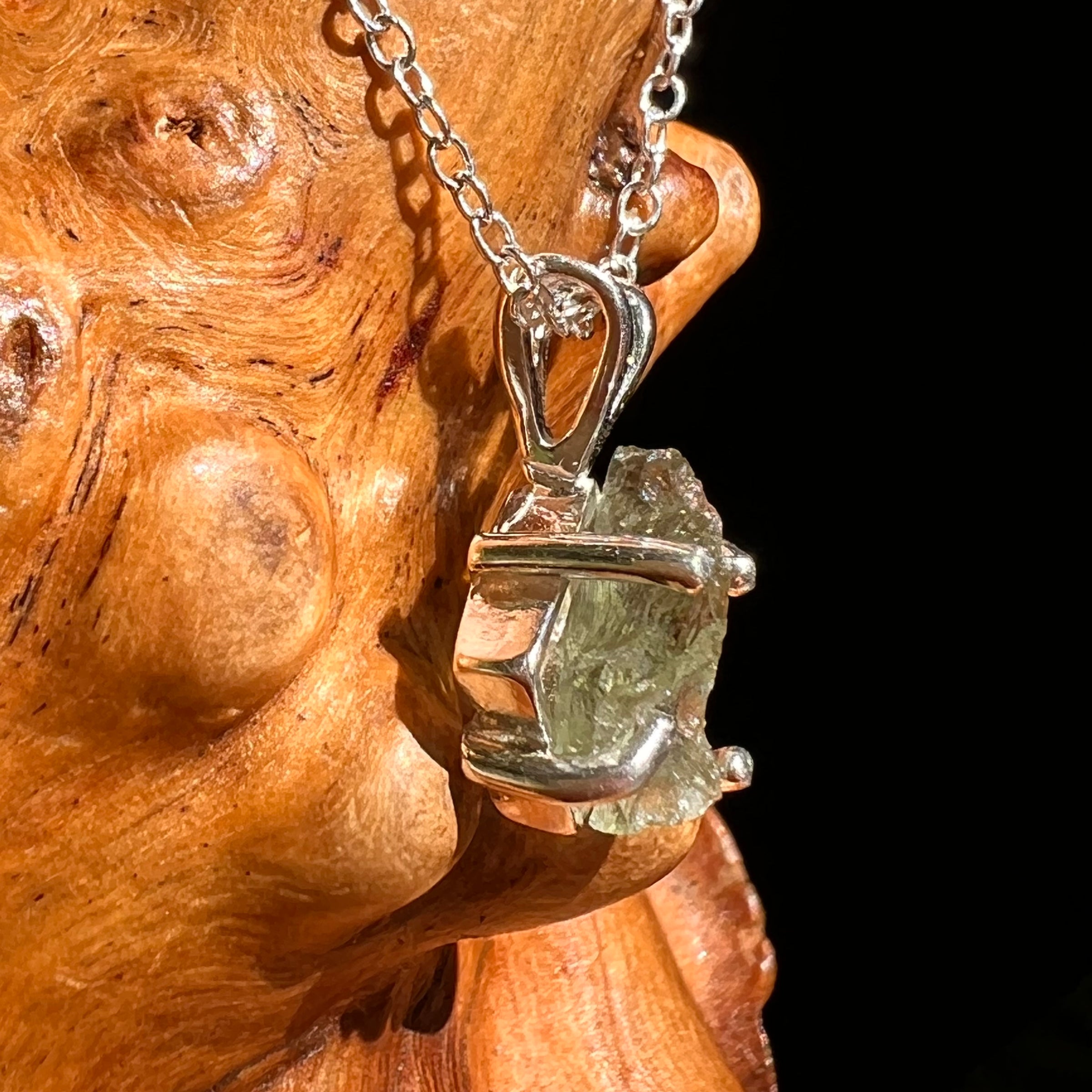 Raw Moldavite Necklace Sterling Silver #8610-Moldavite Life