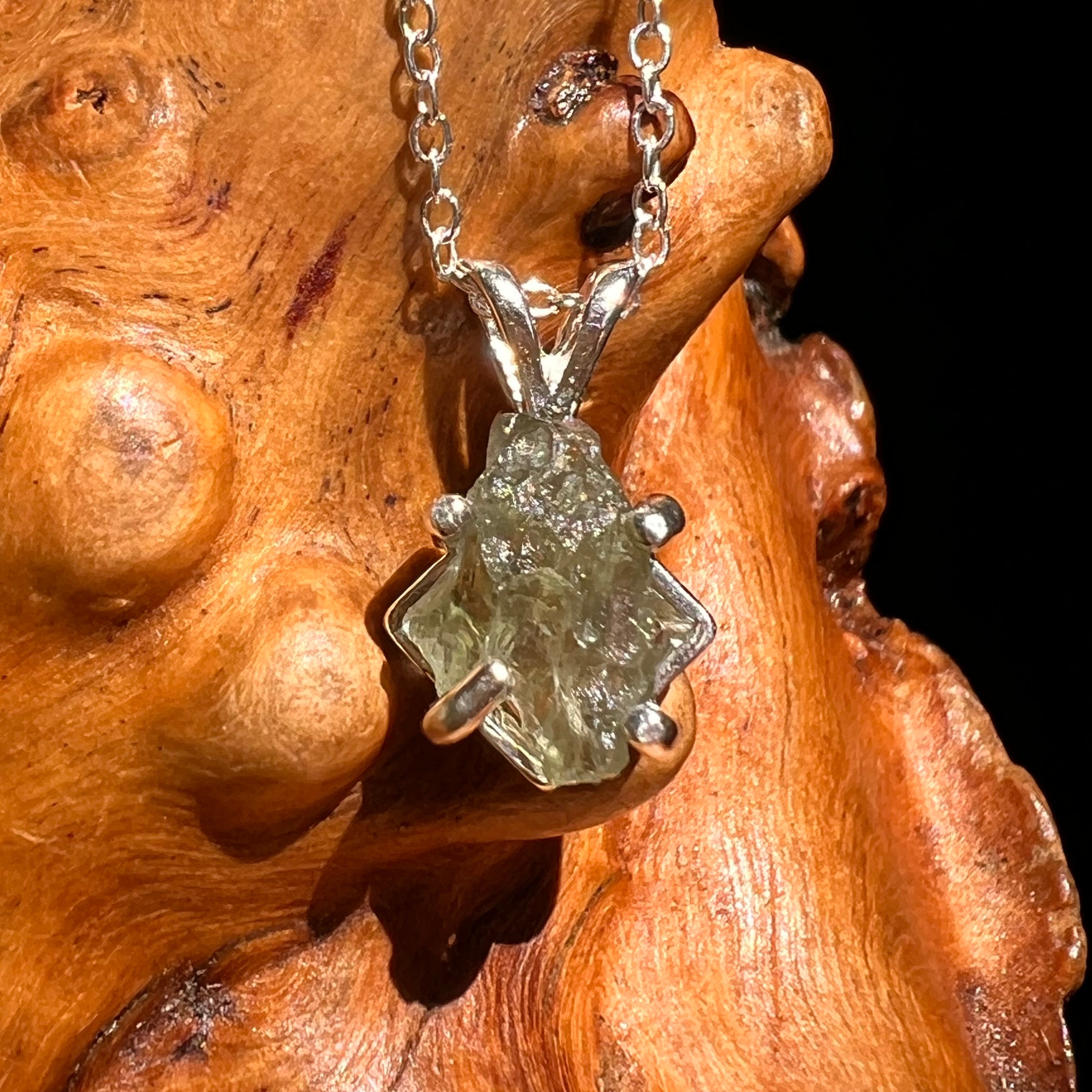 Raw Moldavite Necklace Sterling Silver #8610-Moldavite Life