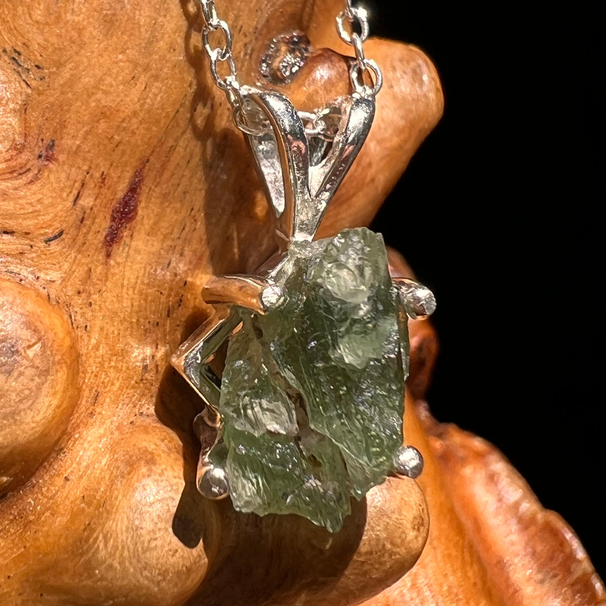 Raw Moldavite Necklace Sterling Silver #8611-Moldavite Life
