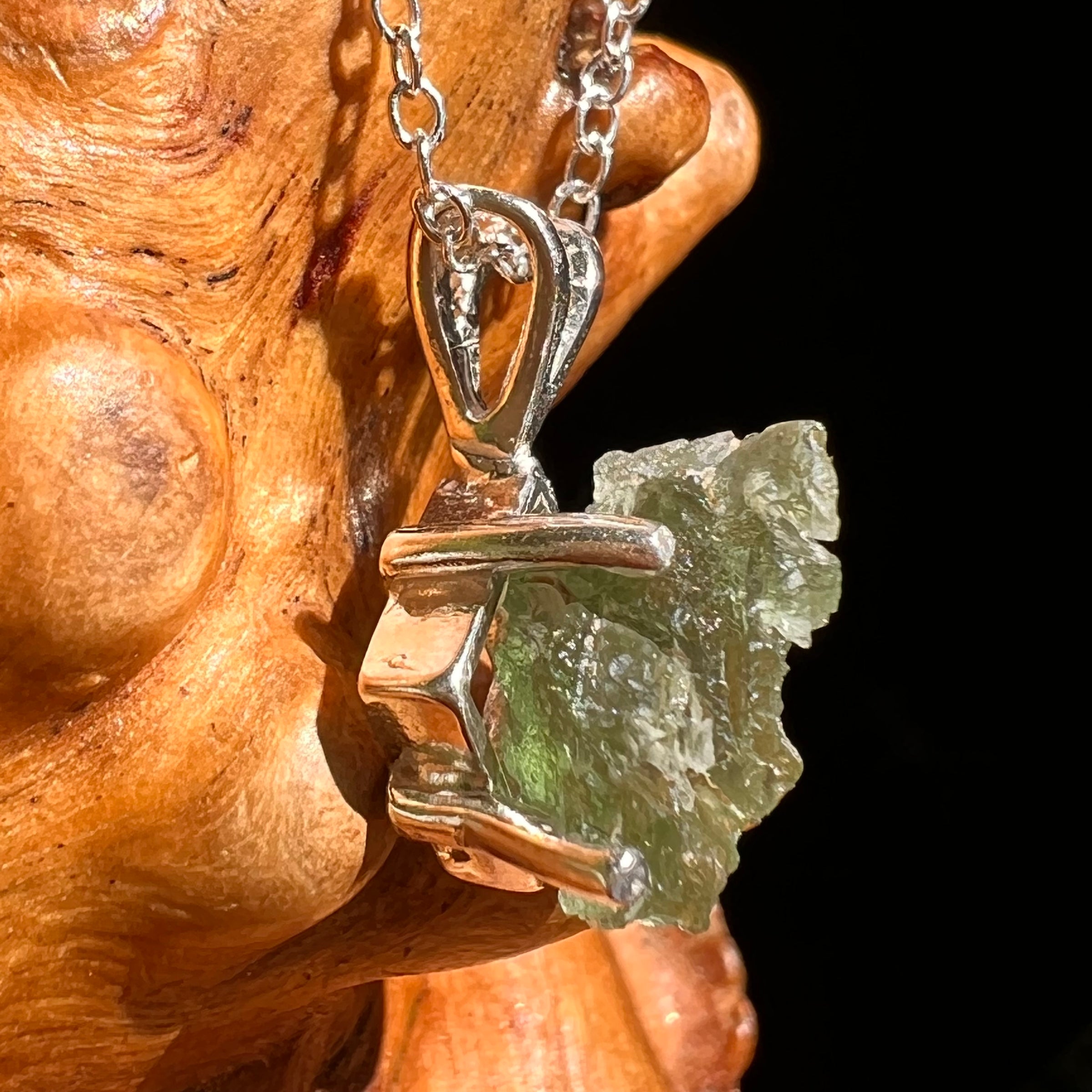 Raw Moldavite Necklace Sterling Silver #8611-Moldavite Life