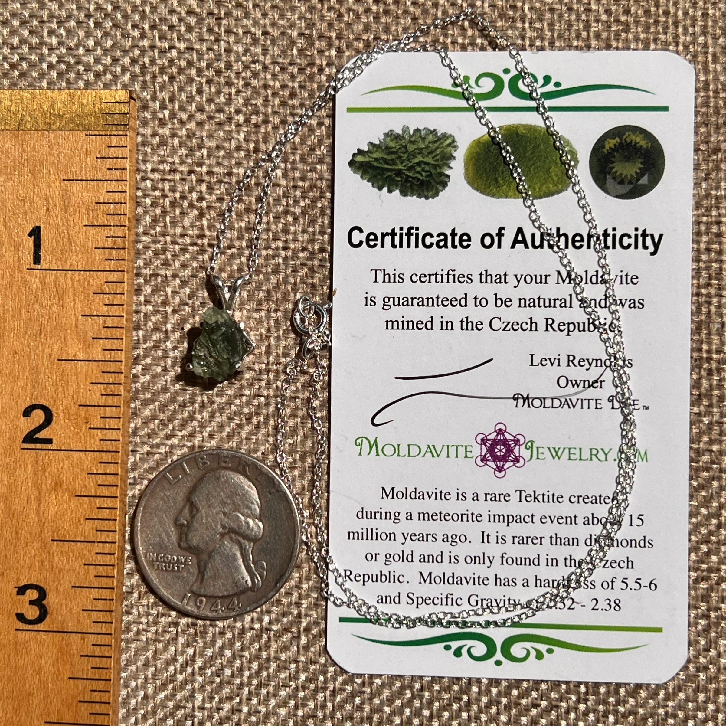 Raw Moldavite Necklace Sterling Silver #8611-Moldavite Life
