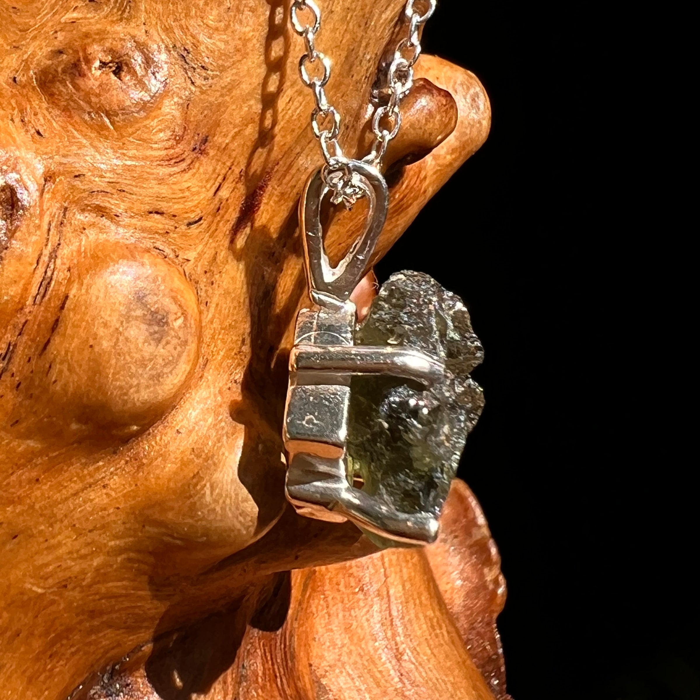 Raw Moldavite Necklace Sterling Silver #8612-Moldavite Life