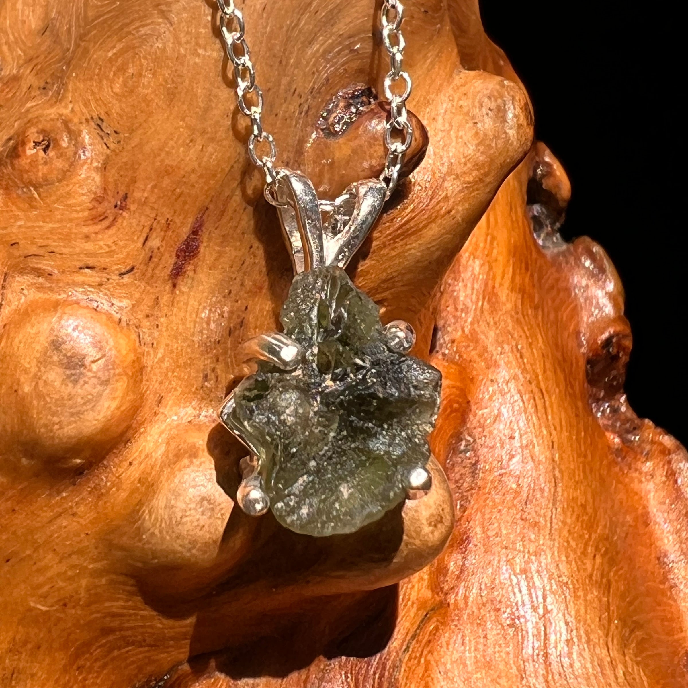 Raw Moldavite Necklace Sterling Silver #8612-Moldavite Life