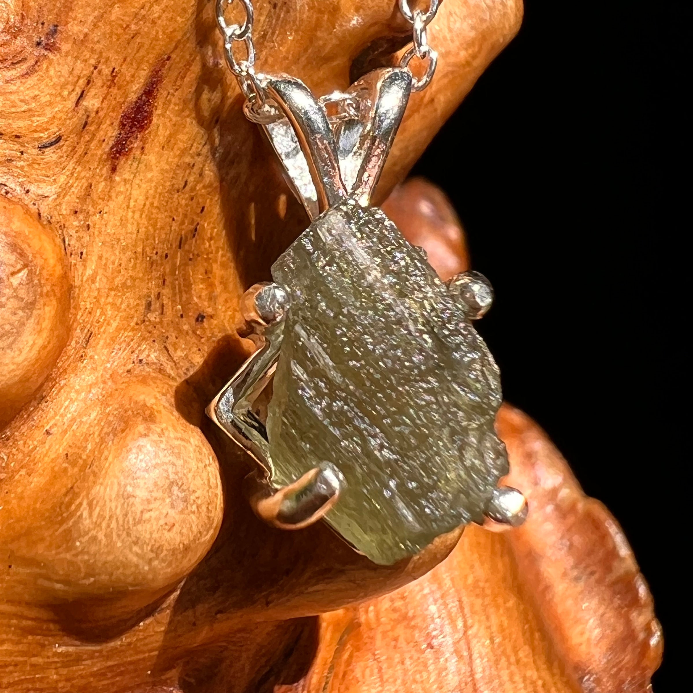 Raw Moldavite Necklace Sterling Silver #8613-Moldavite Life