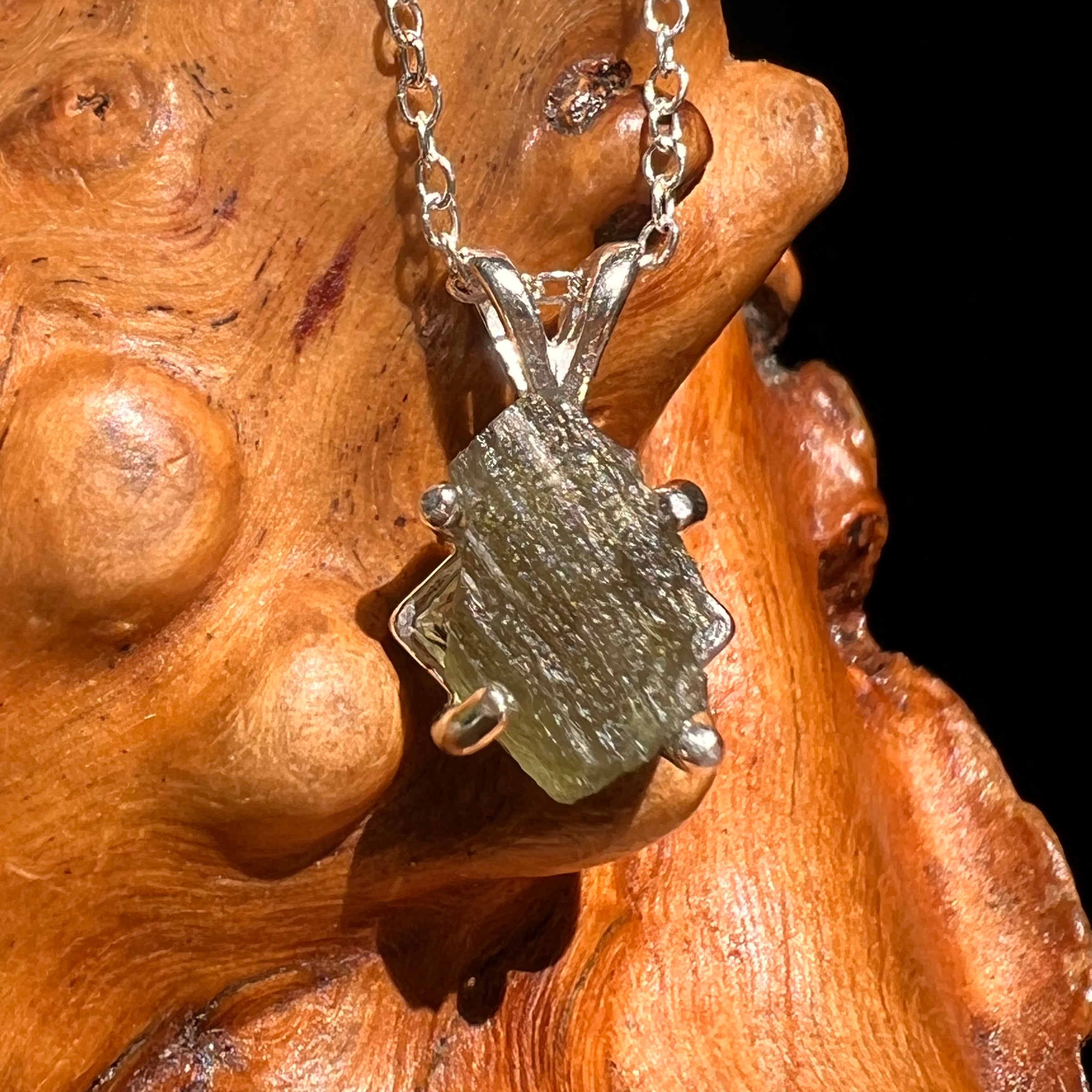 Raw Moldavite Necklace Sterling Silver #8613-Moldavite Life