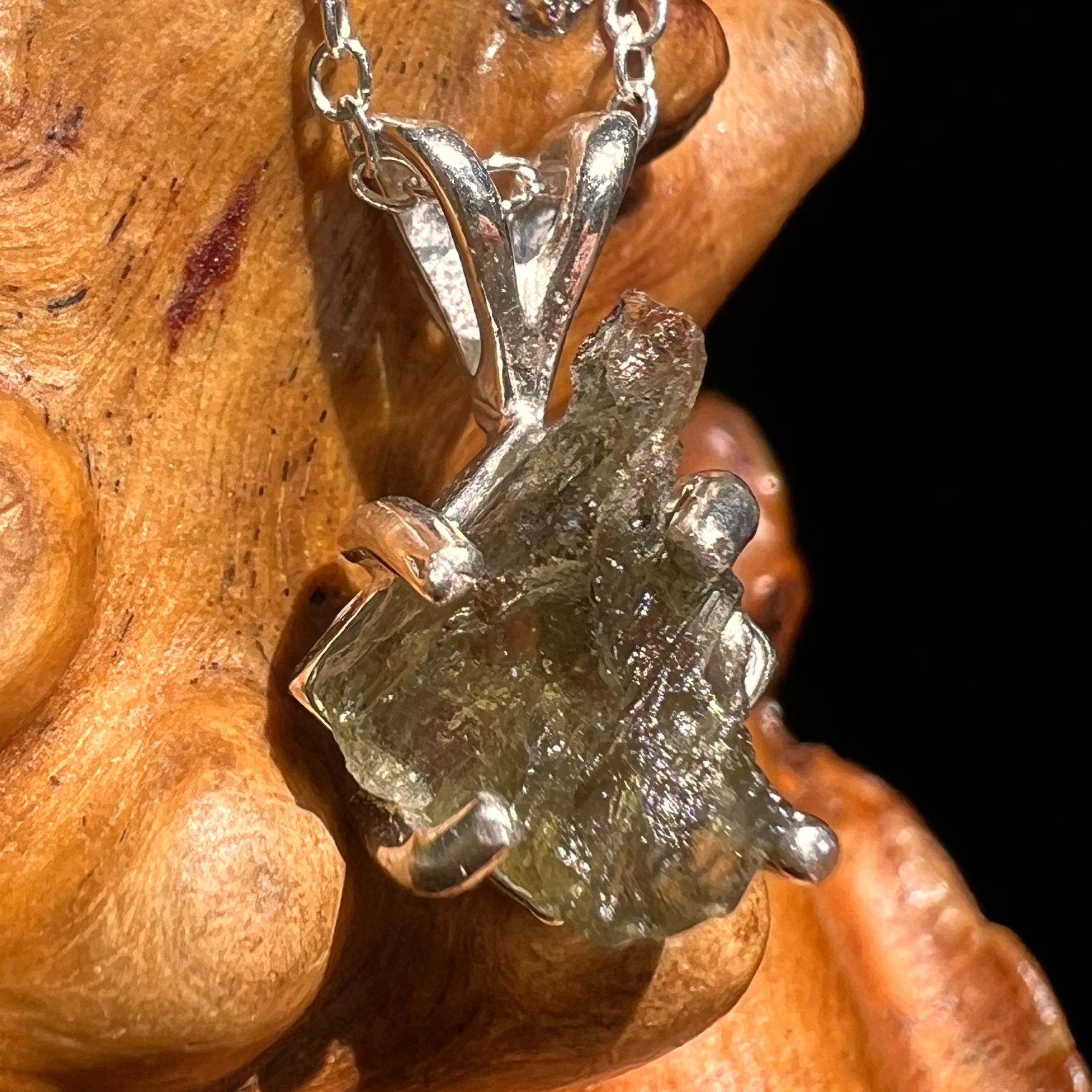 Raw Moldavite Necklace Sterling Silver #8614-Moldavite Life