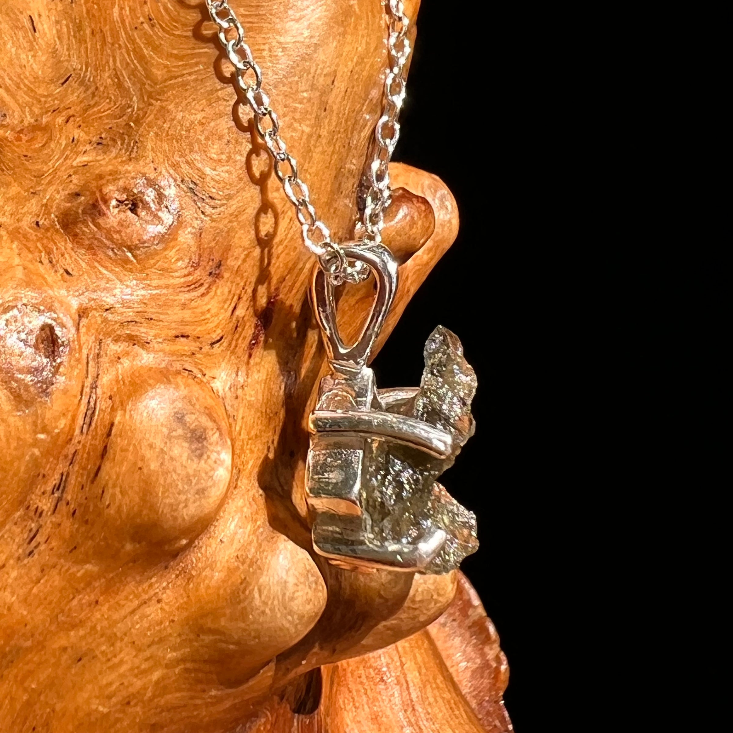 Raw Moldavite Necklace Sterling Silver #8614-Moldavite Life