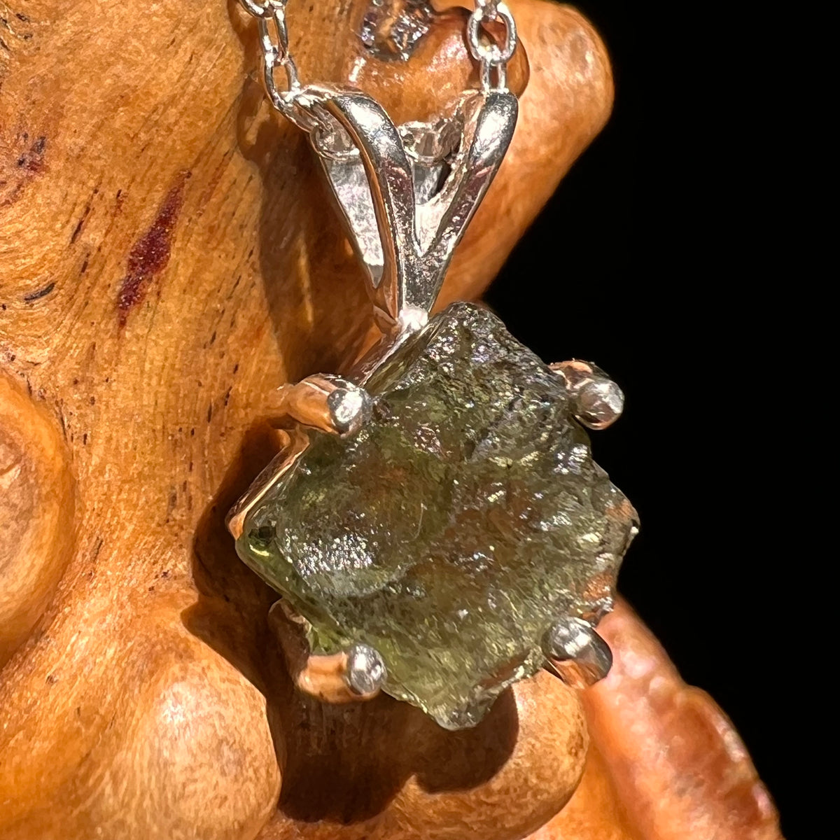Raw Moldavite Necklace Sterling Silver #8615-Moldavite Life