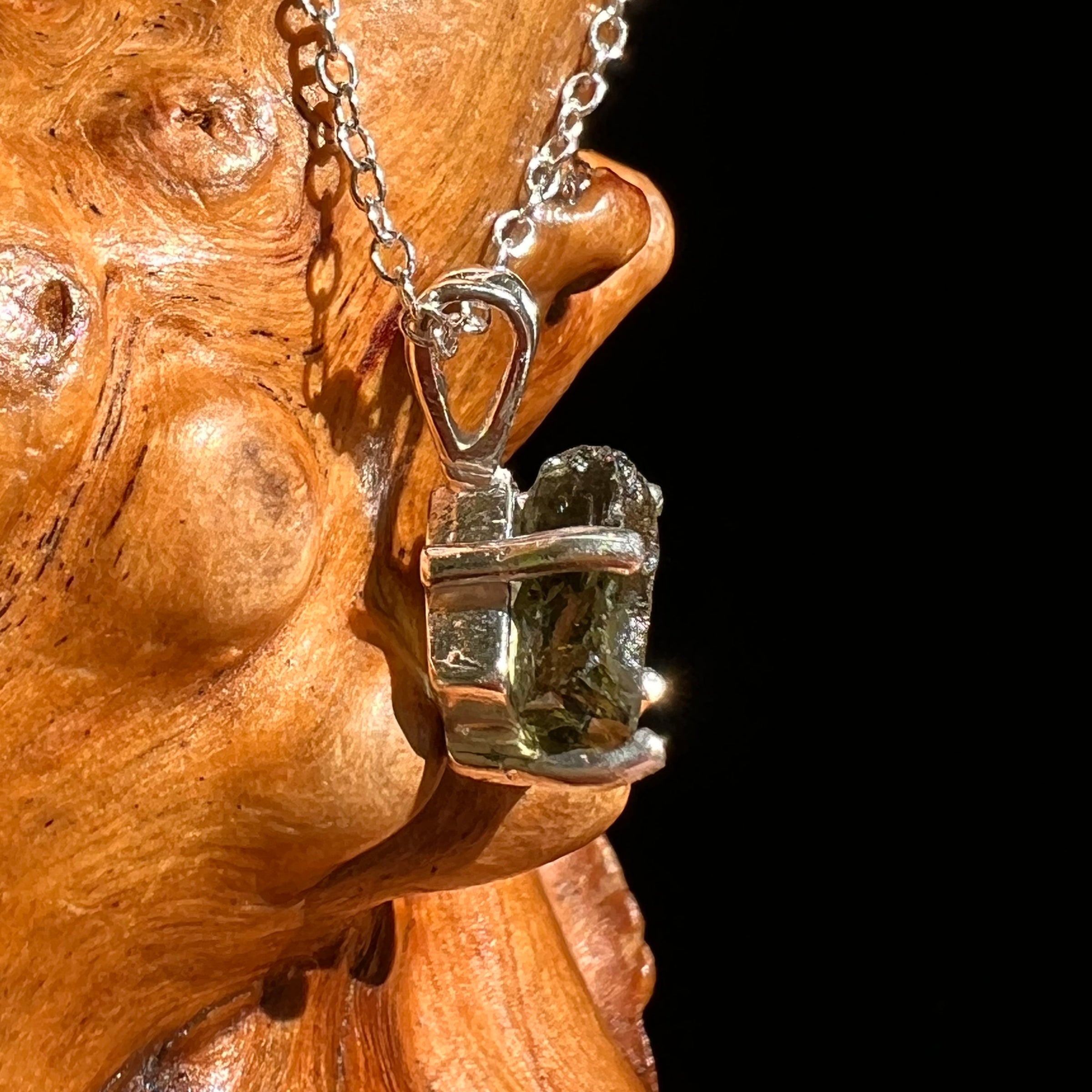 Raw Moldavite Necklace Sterling Silver #8615-Moldavite Life