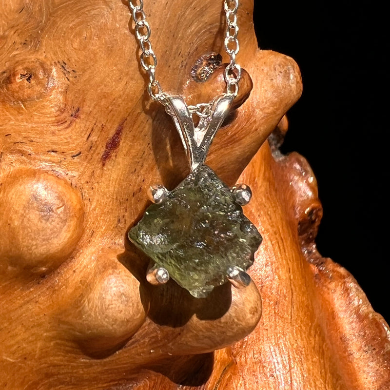 Raw Moldavite Necklace Sterling Silver #8615-Moldavite Life