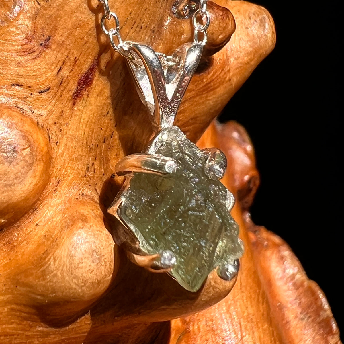 Raw Moldavite Necklace Sterling Silver #8616-Moldavite Life