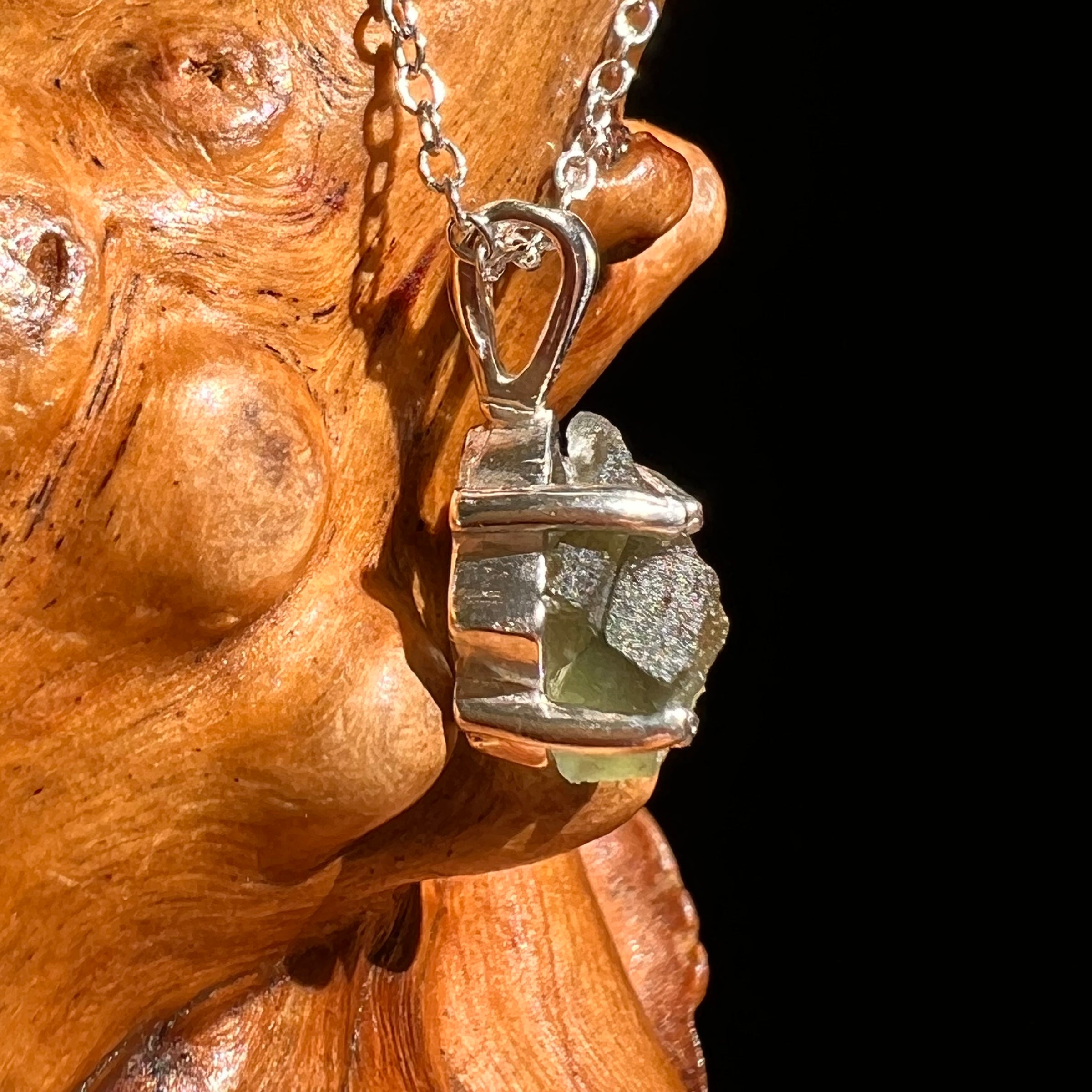 Raw Moldavite Necklace Sterling Silver #8616-Moldavite Life