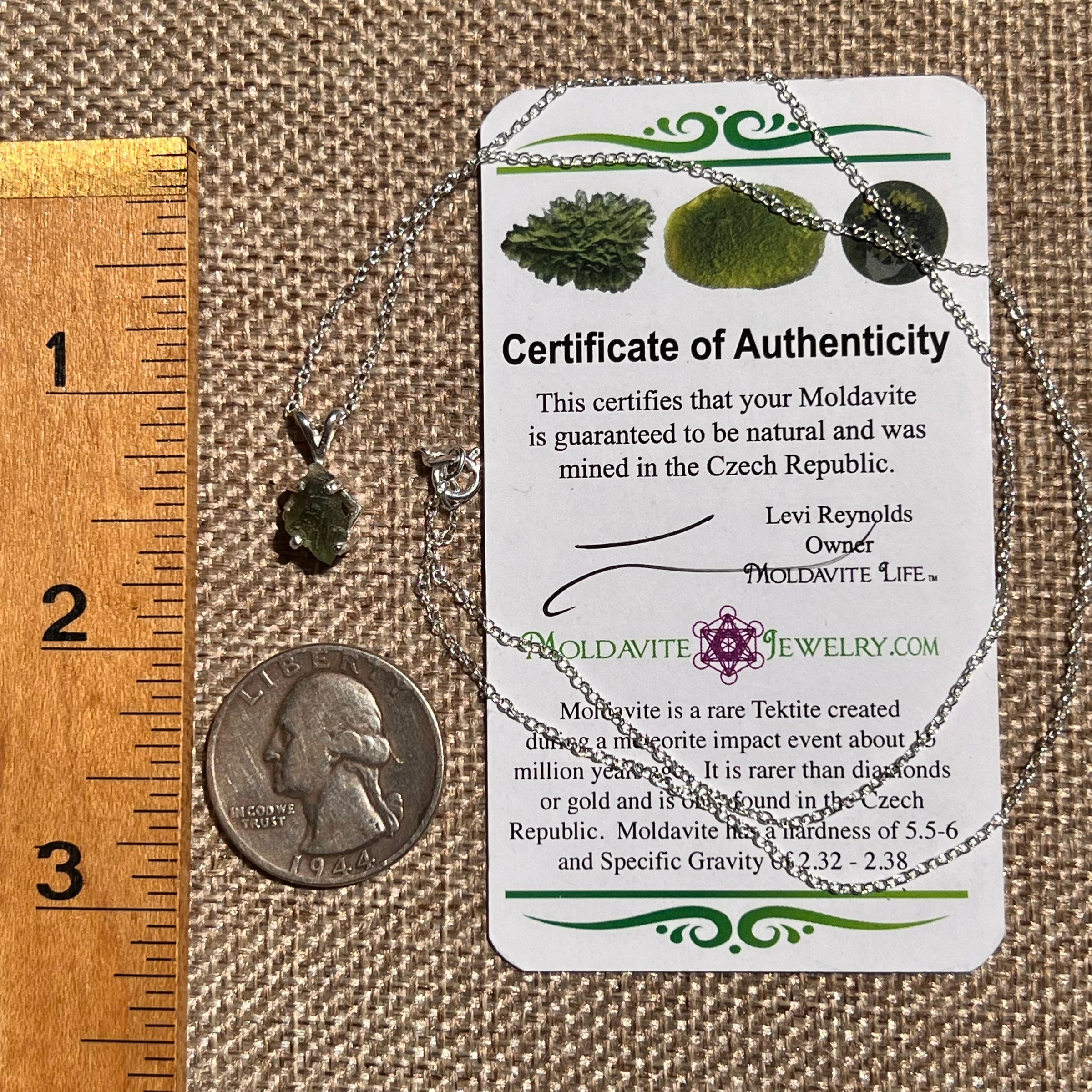 Raw Moldavite Necklace Sterling Silver #8616-Moldavite Life