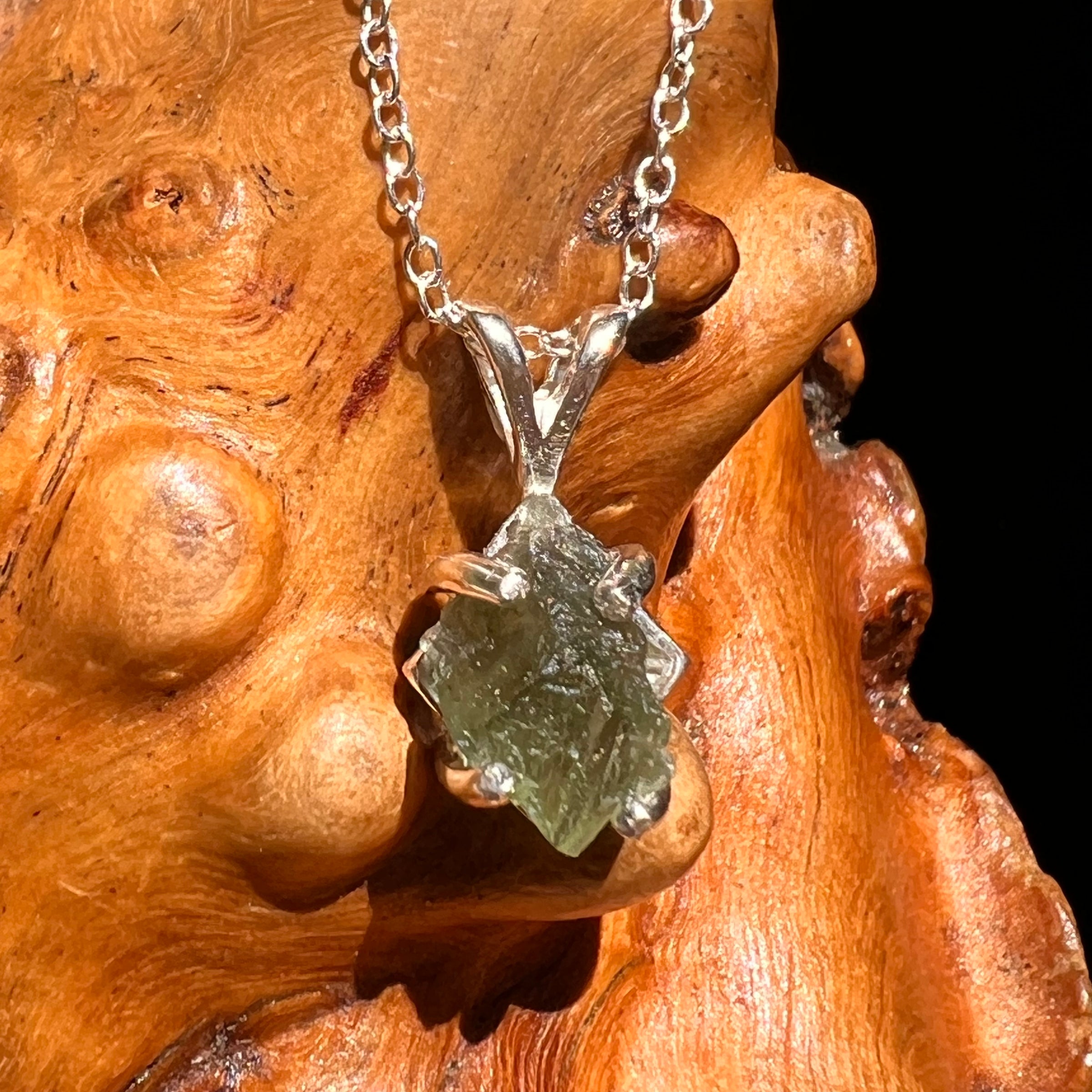 Raw Moldavite Necklace Sterling Silver #8616-Moldavite Life