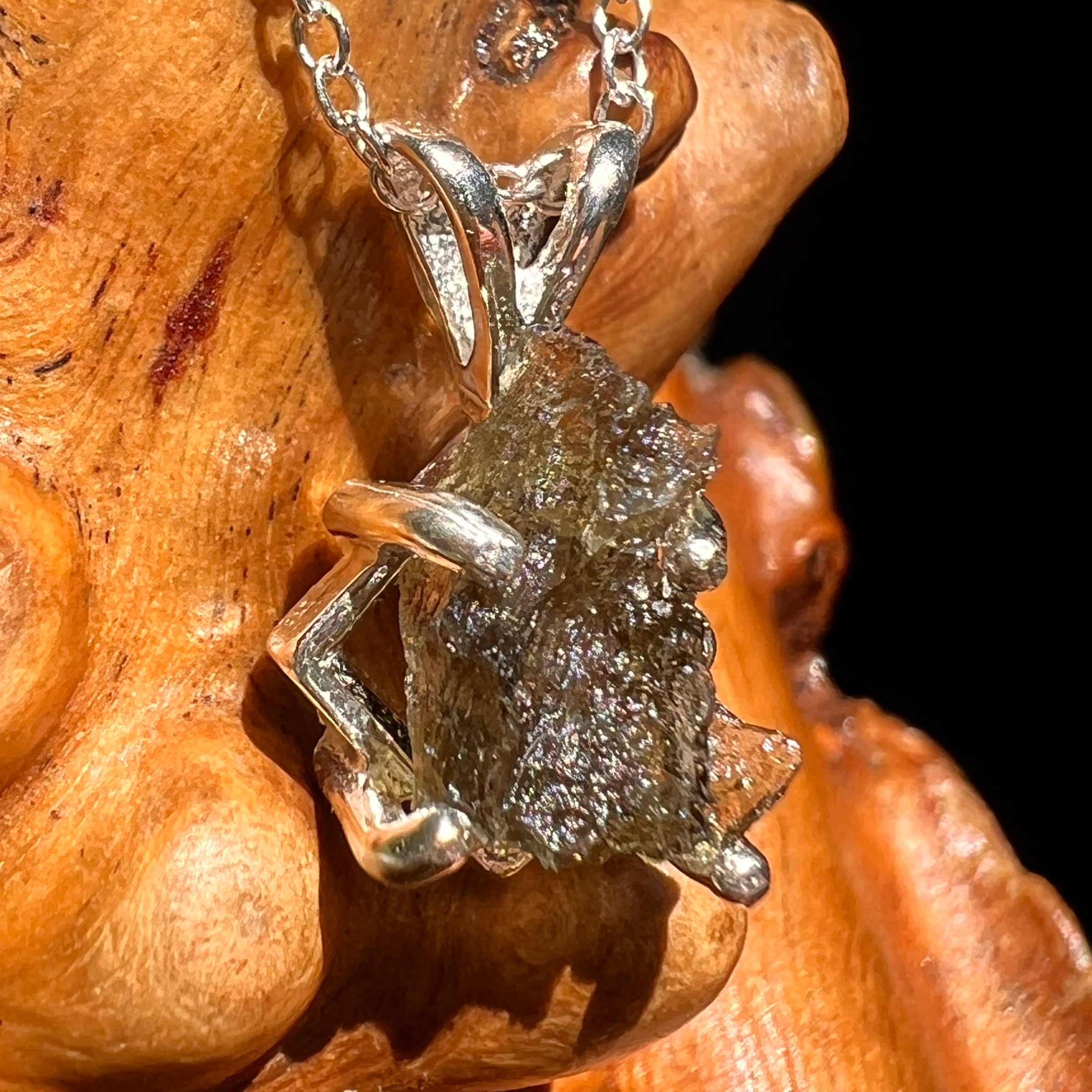 Raw Moldavite Necklace Sterling Silver #8617-Moldavite Life