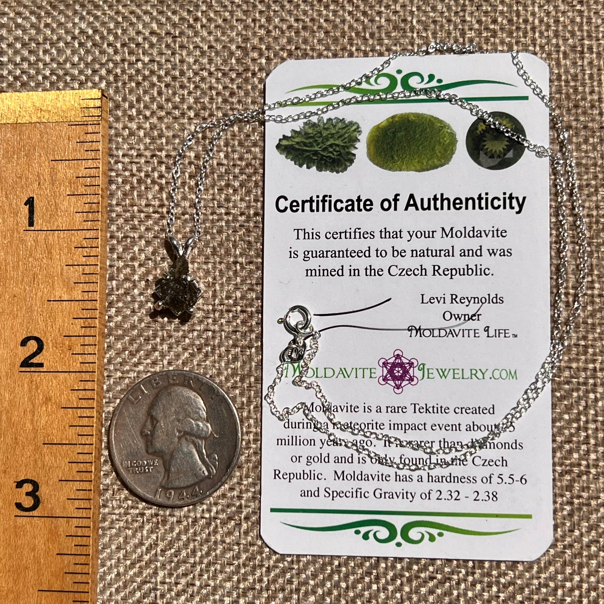 Raw Moldavite Necklace Sterling Silver #8617-Moldavite Life