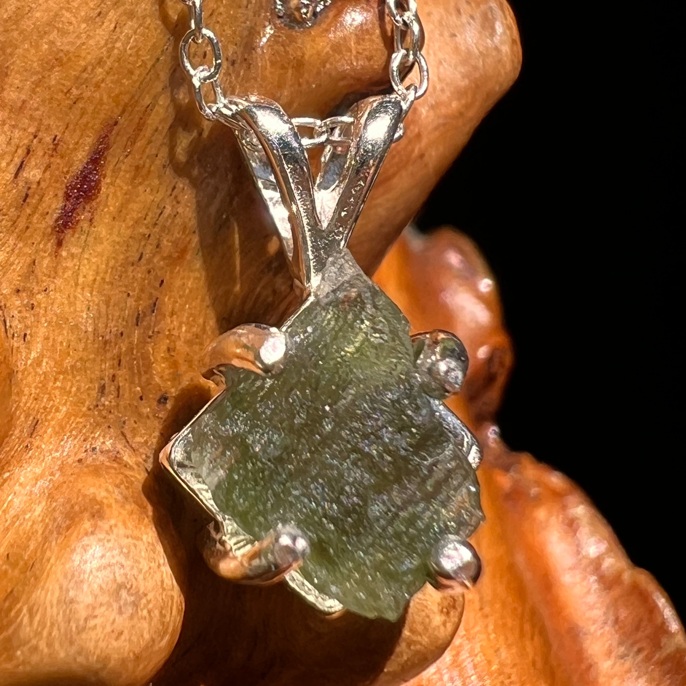 Raw Moldavite Necklace Sterling Silver #8618-Moldavite Life