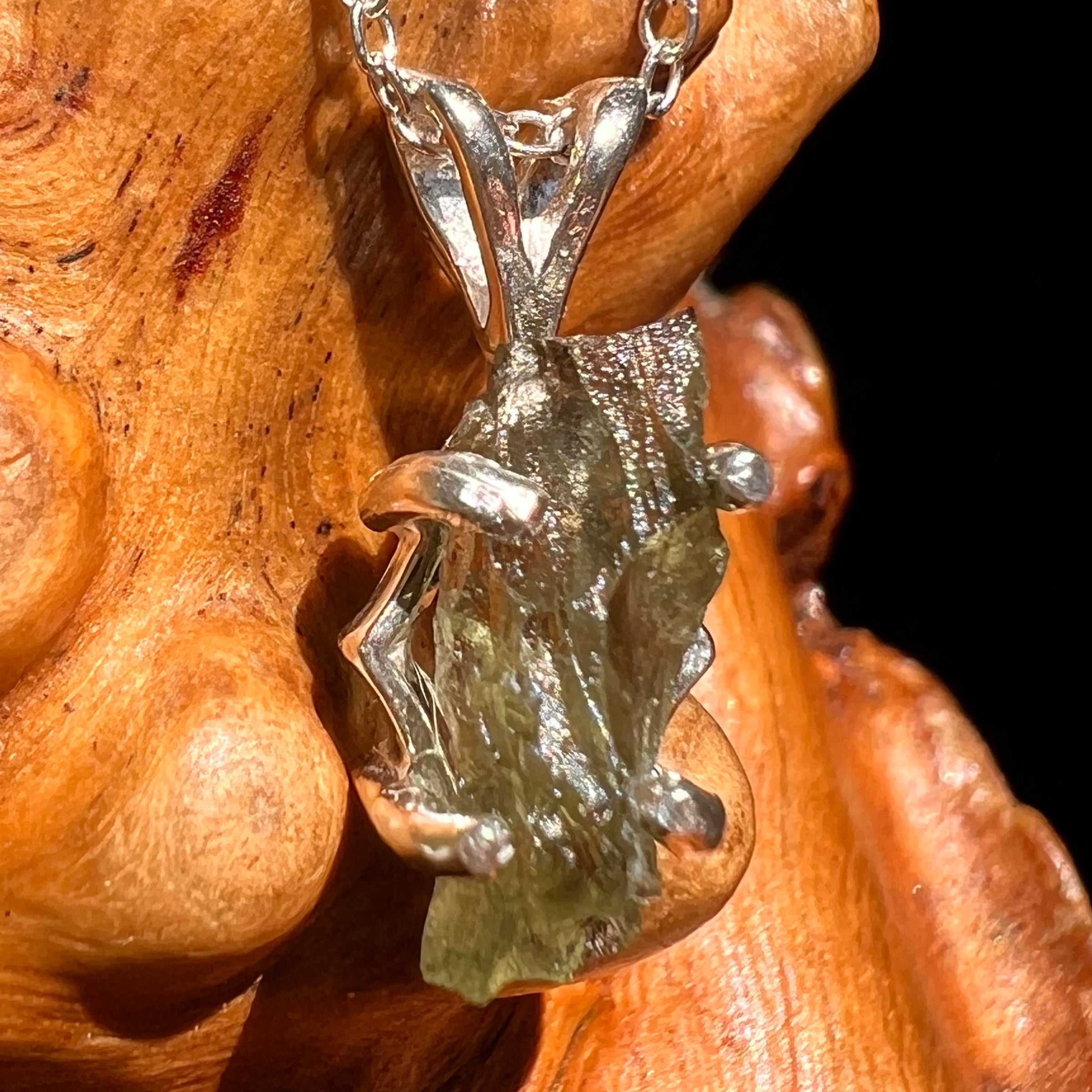 Raw Moldavite Necklace Sterling Silver #8619-Moldavite Life