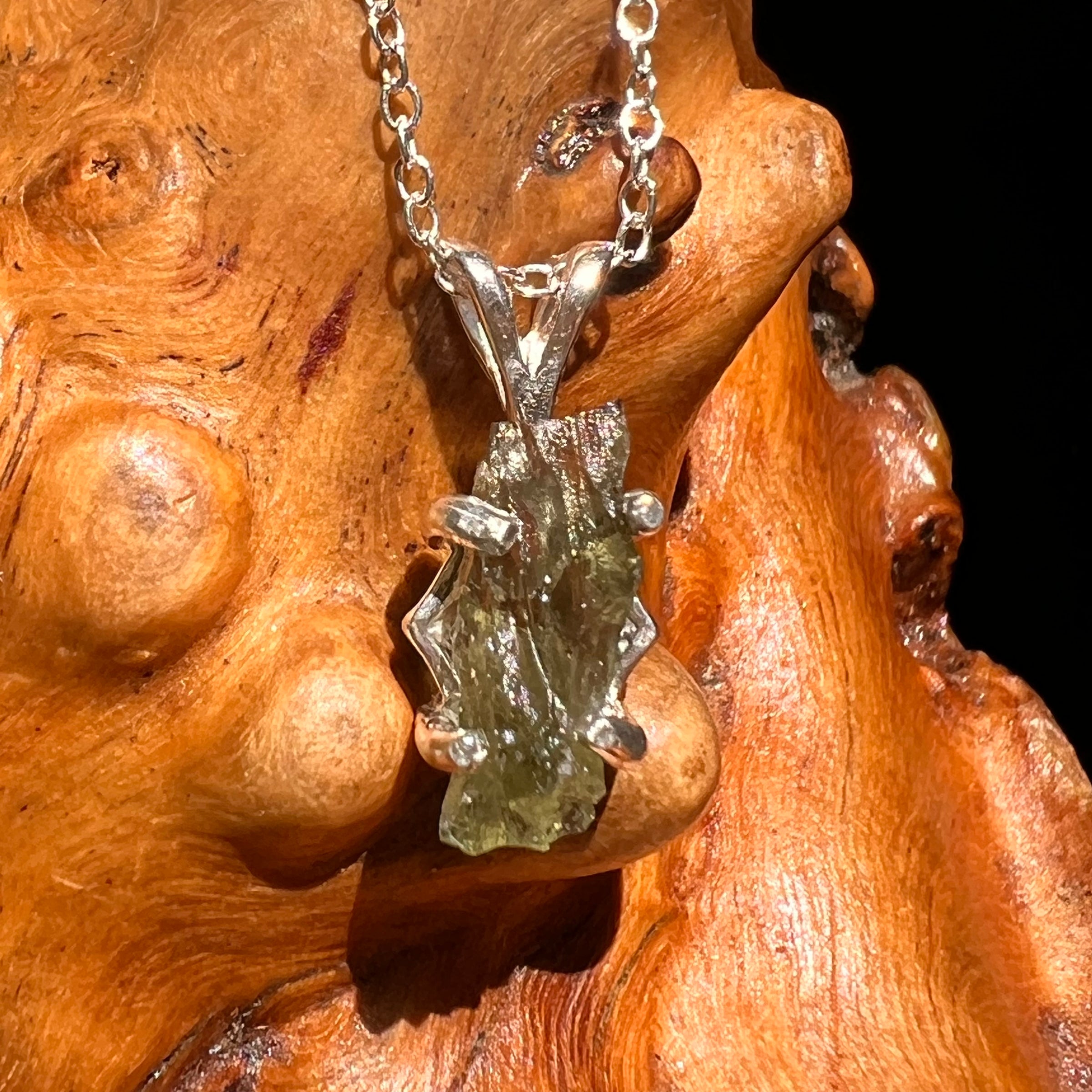 Raw Moldavite Necklace Sterling Silver #8619-Moldavite Life