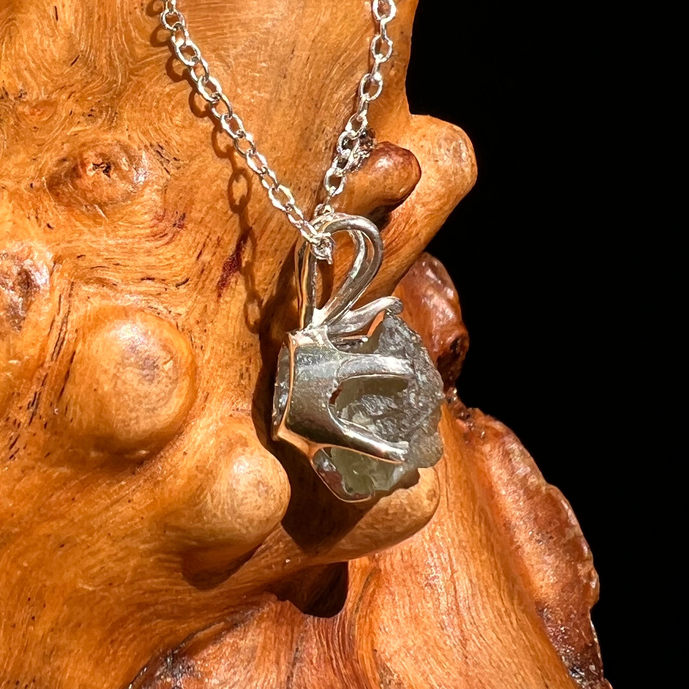 Raw Moldavite Necklace Sterling Silver #8621-Moldavite Life