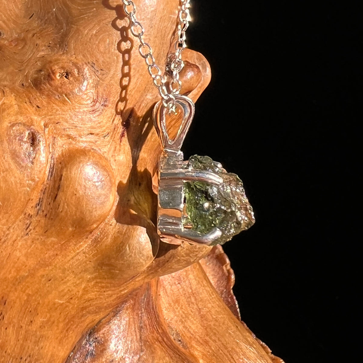 Raw Moldavite Necklace Sterling Silver #8741-Moldavite Life