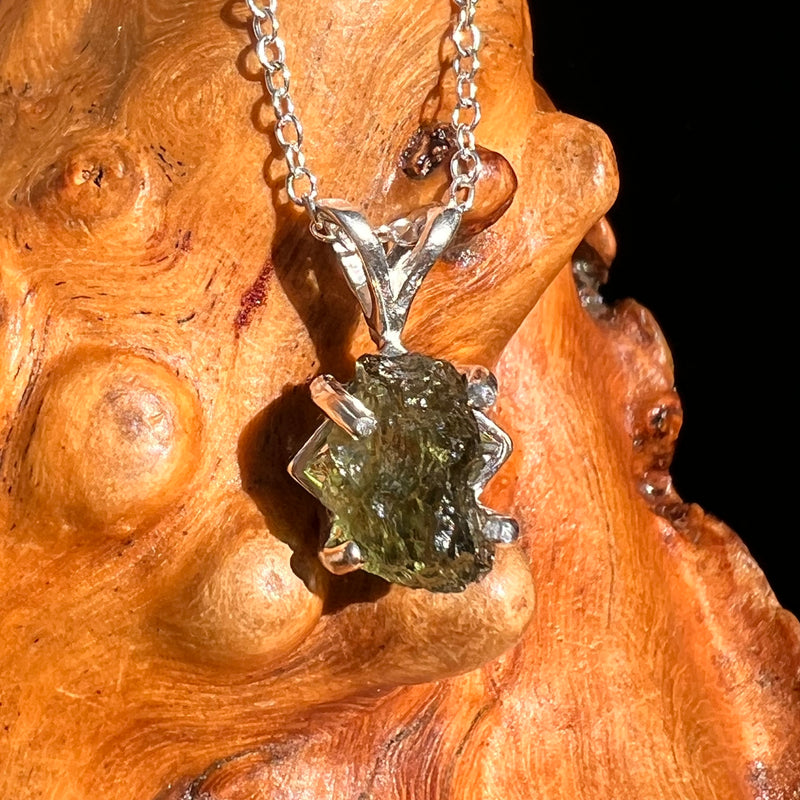 Raw Moldavite Necklace Sterling Silver #8741-Moldavite Life