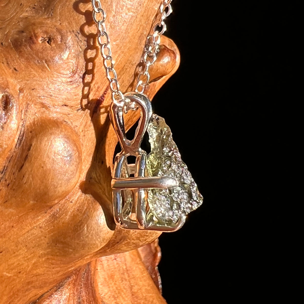Raw Moldavite Necklace Sterling Silver #8742-Moldavite Life